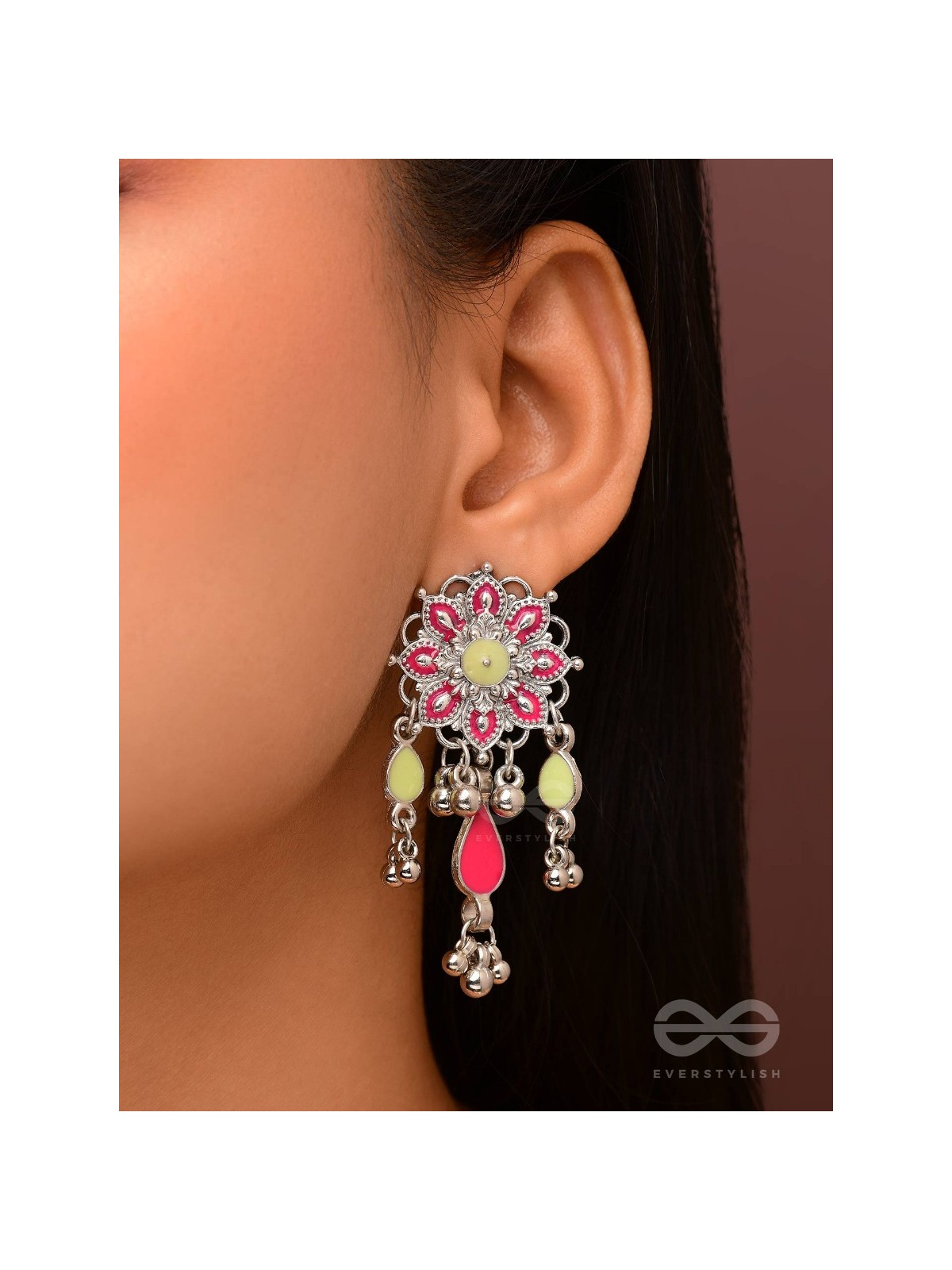 The Hibiscus Fantasy - Enamelled Oxidised Earrings