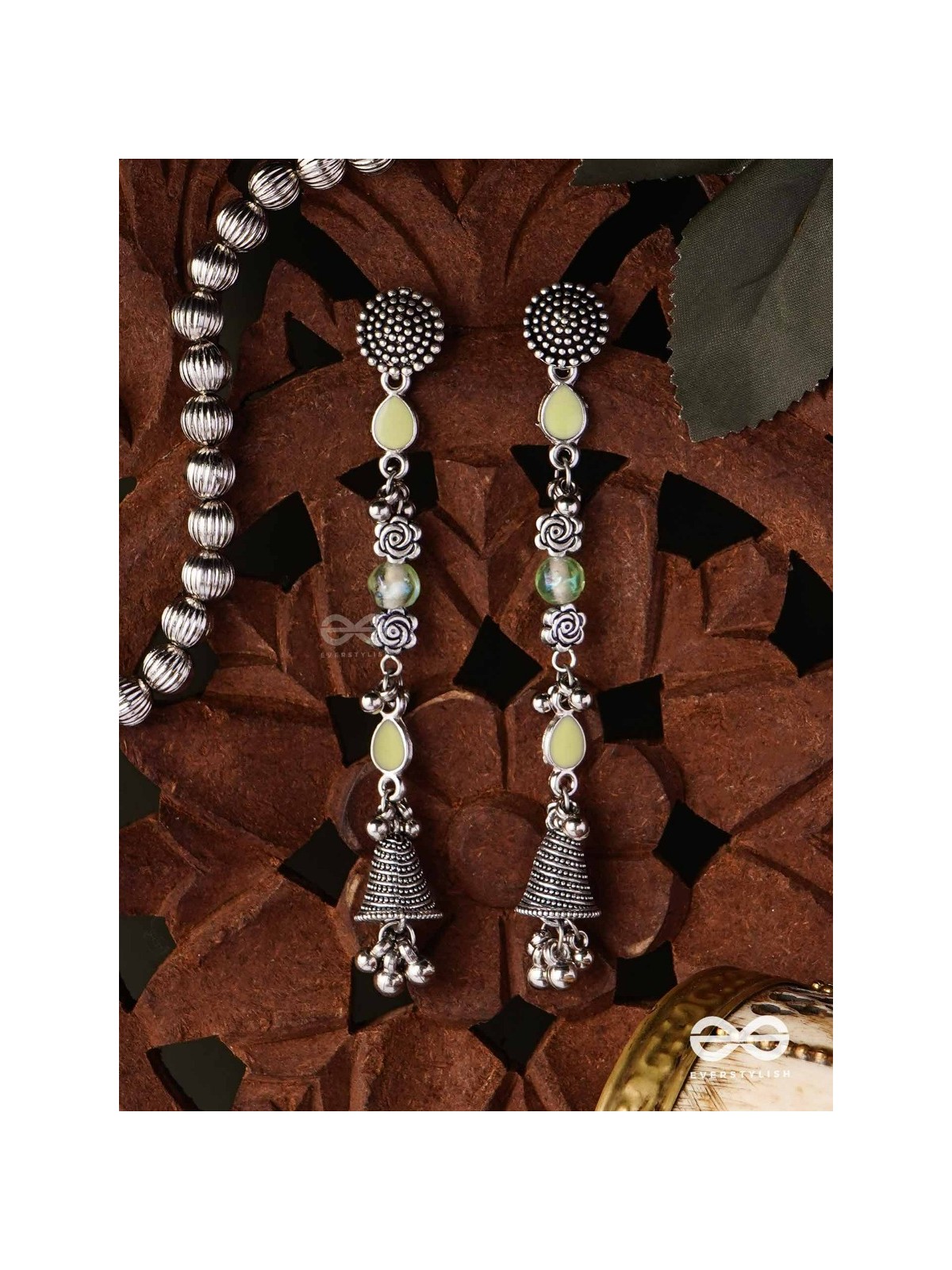 The Jade Jingles - Enamelled Oxidised Long Jhumkis