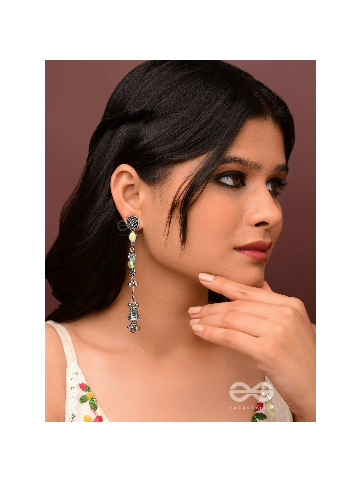 The Jade Jingles - Enamelled Oxidised Long Jhumkis