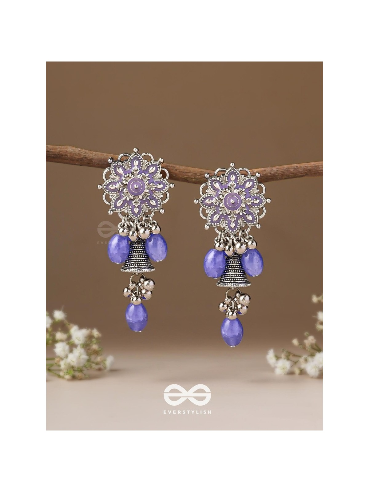 The Azure Snowflakes - Enamelled Oxidised Earrings