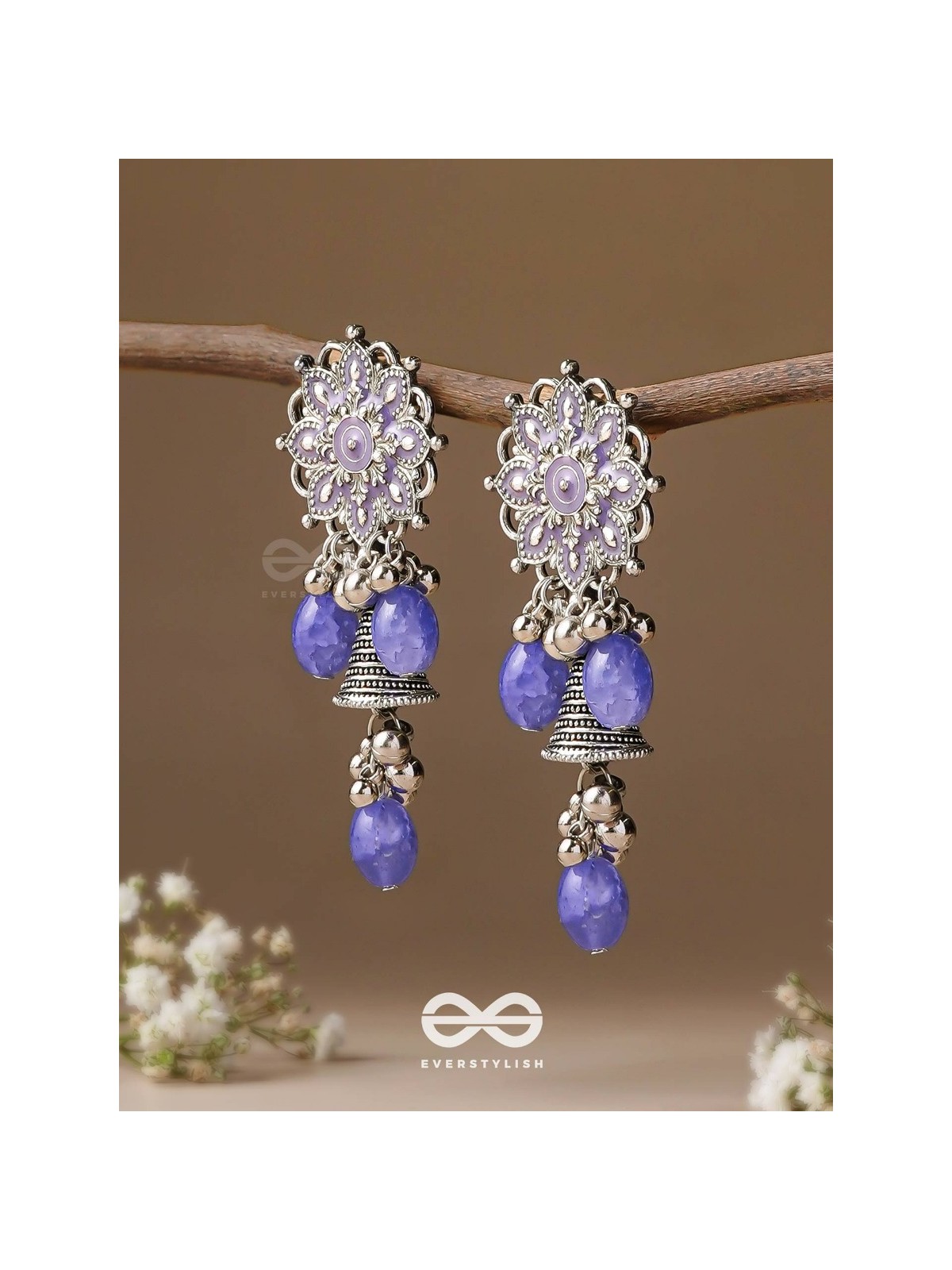 The Azure Snowflakes - Enamelled Oxidised Earrings