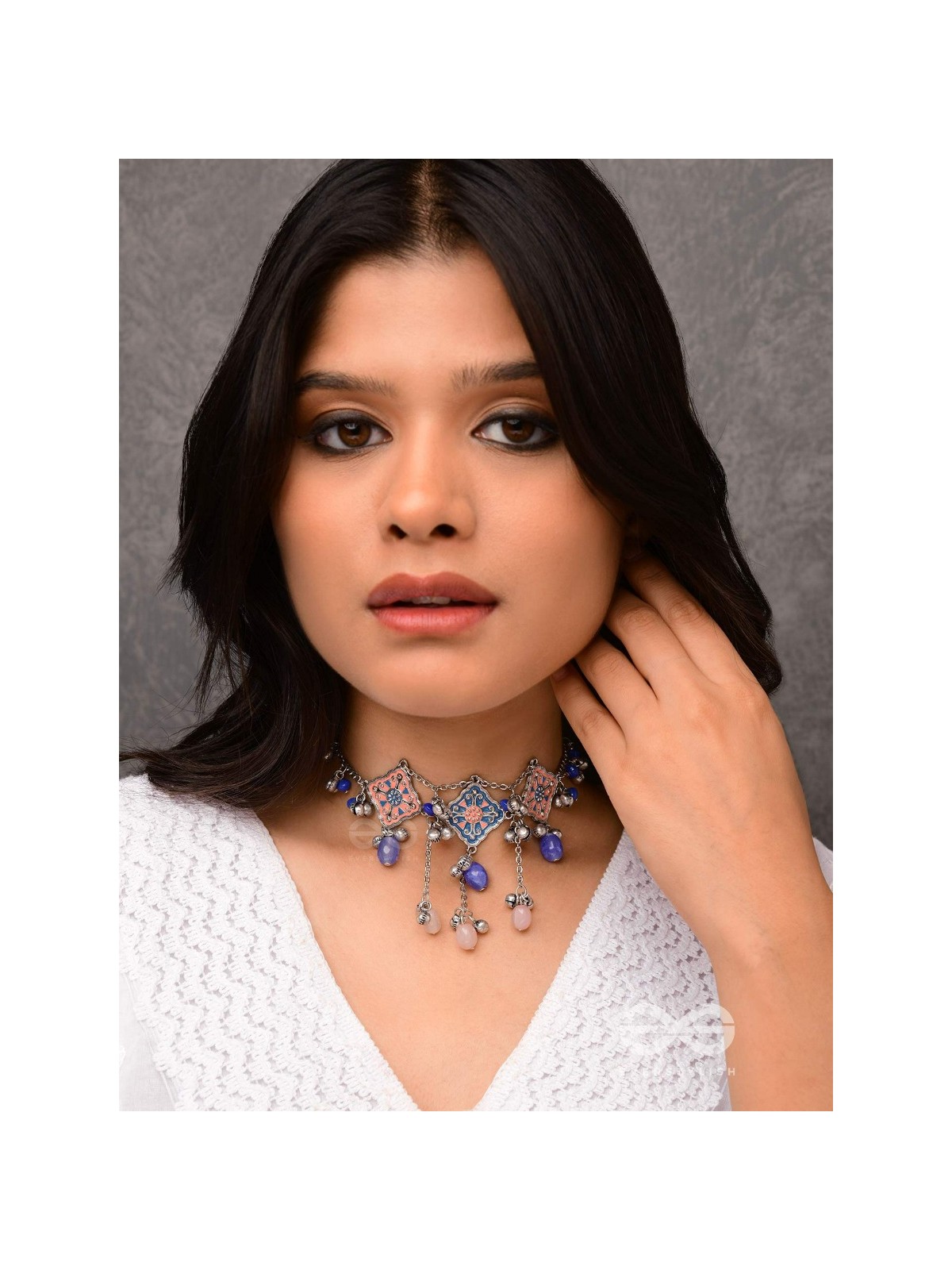 The Indigo Blush - Enamelled Oxidised Neckpiece