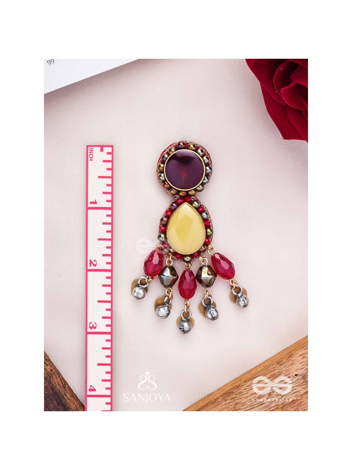 Vrind - The Creamy Berries - Beads, Glass Drops And Coins Hand Embroidered Oxidised Earrings