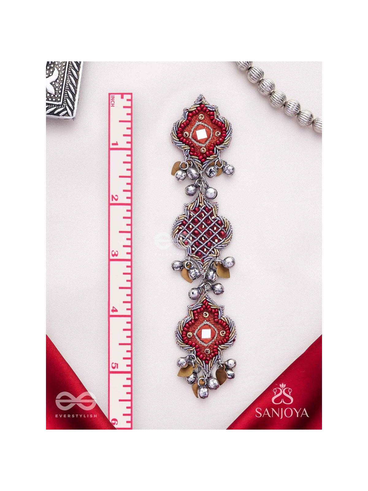 Yashas - The Maple Grandeur - Beads, Coins And Dabka Hand Embroidered Oxidised Earrings