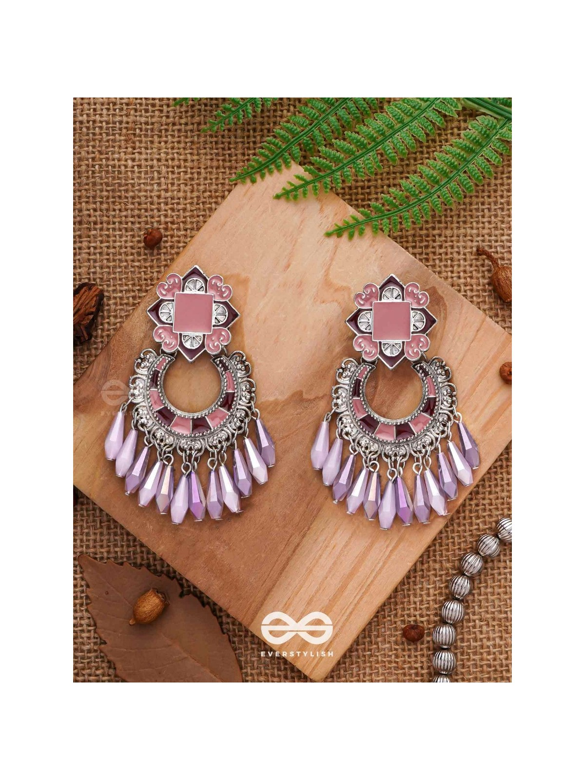 The Tender Lilac - Enamelled Oxidised Earrings