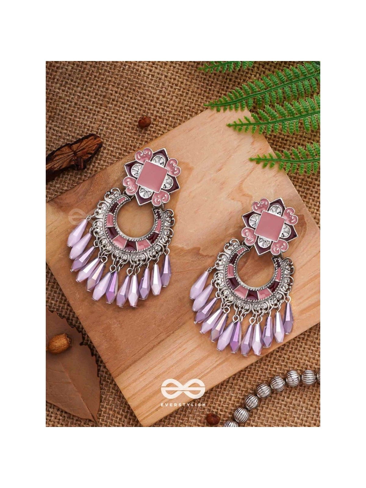 The Tender Lilac - Enamelled Oxidised Earrings