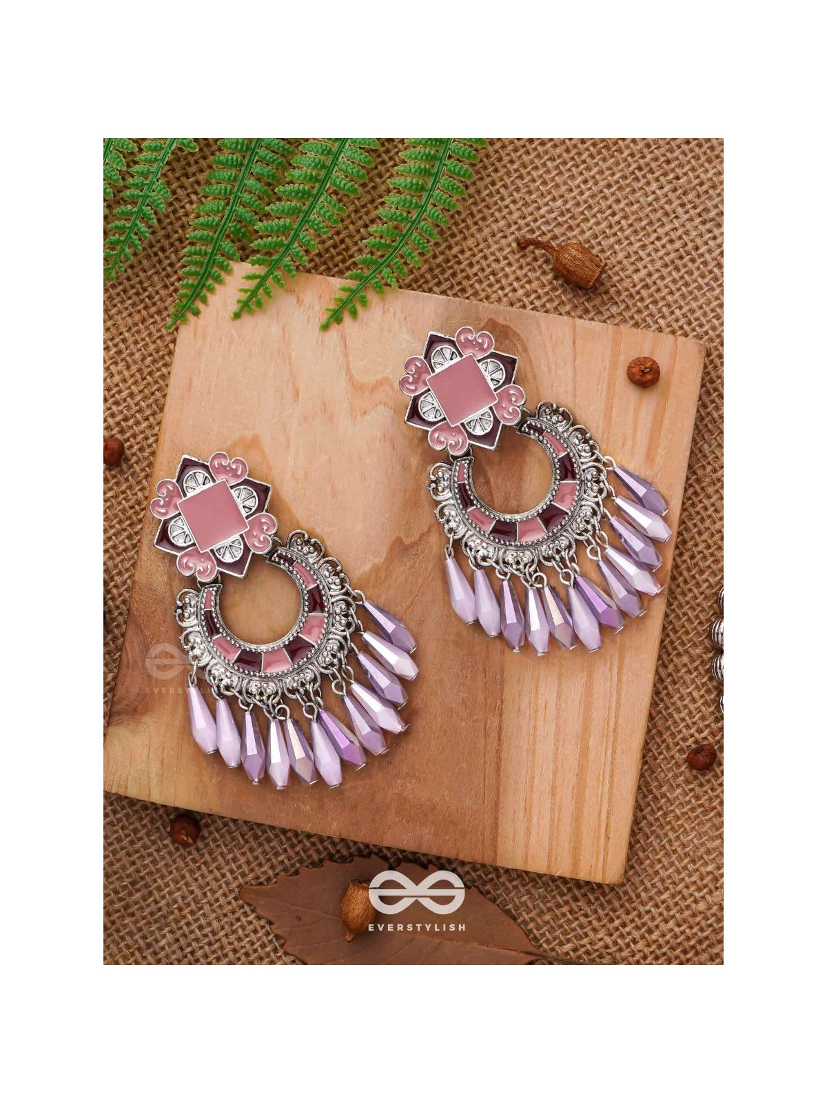 The Tender Lilac - Enamelled Oxidised Earrings