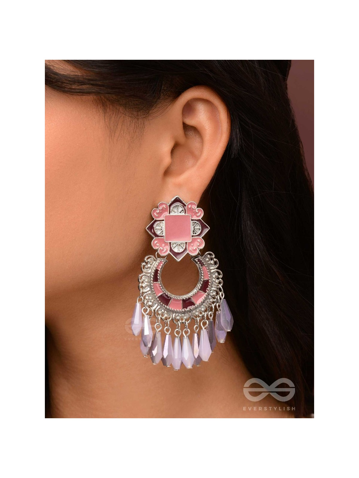 The Tender Lilac - Enamelled Oxidised Earrings