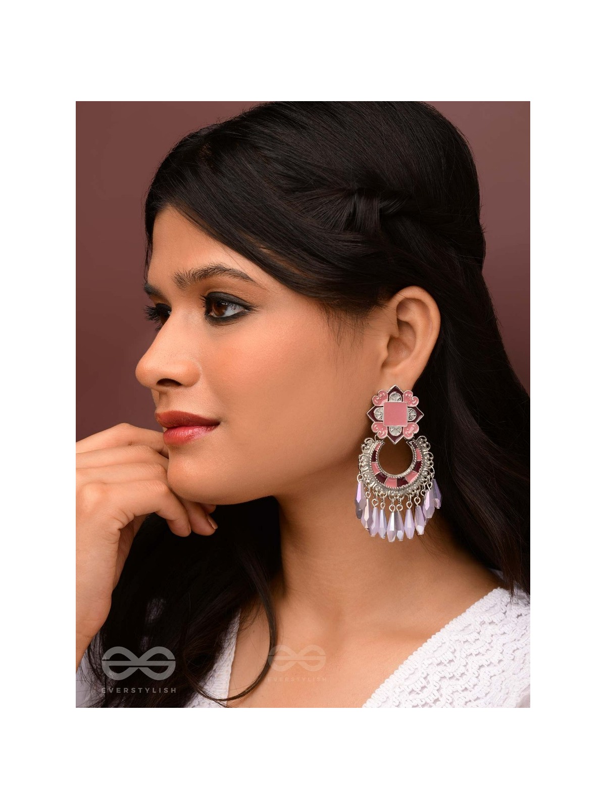 The Tender Lilac - Enamelled Oxidised Earrings