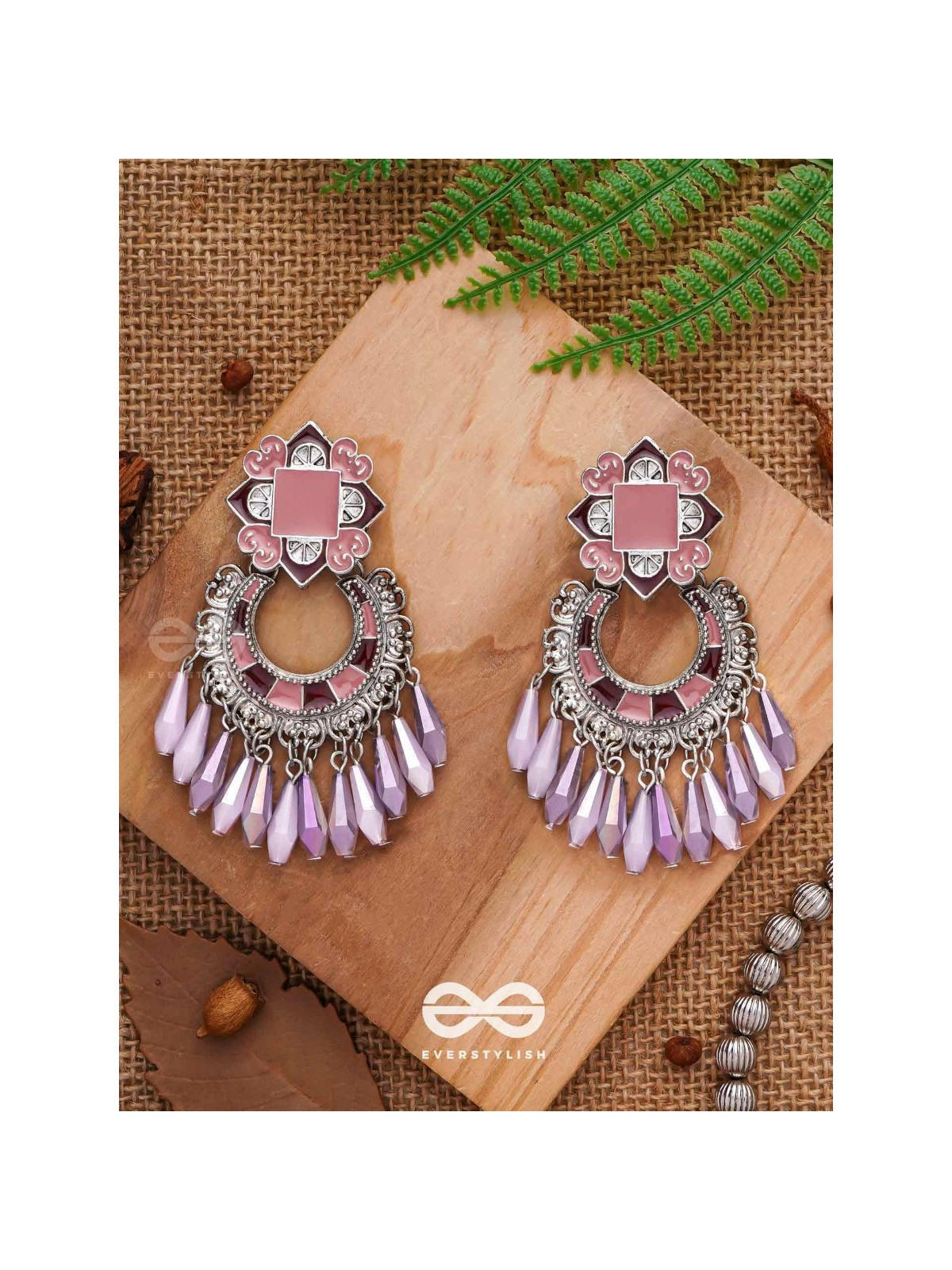 The Tender Lilac - Enamelled Oxidised Earrings