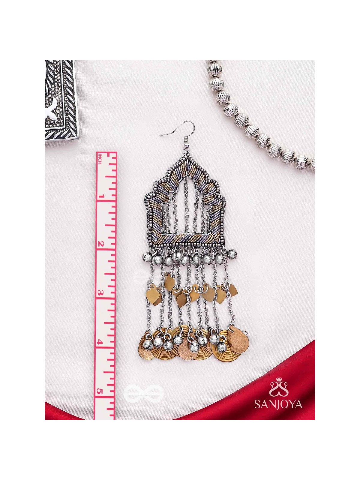 Shamvat - The Homey Tranquillity - Beads, Dabka And Coins Hand Embroidered Oxidised Earrings