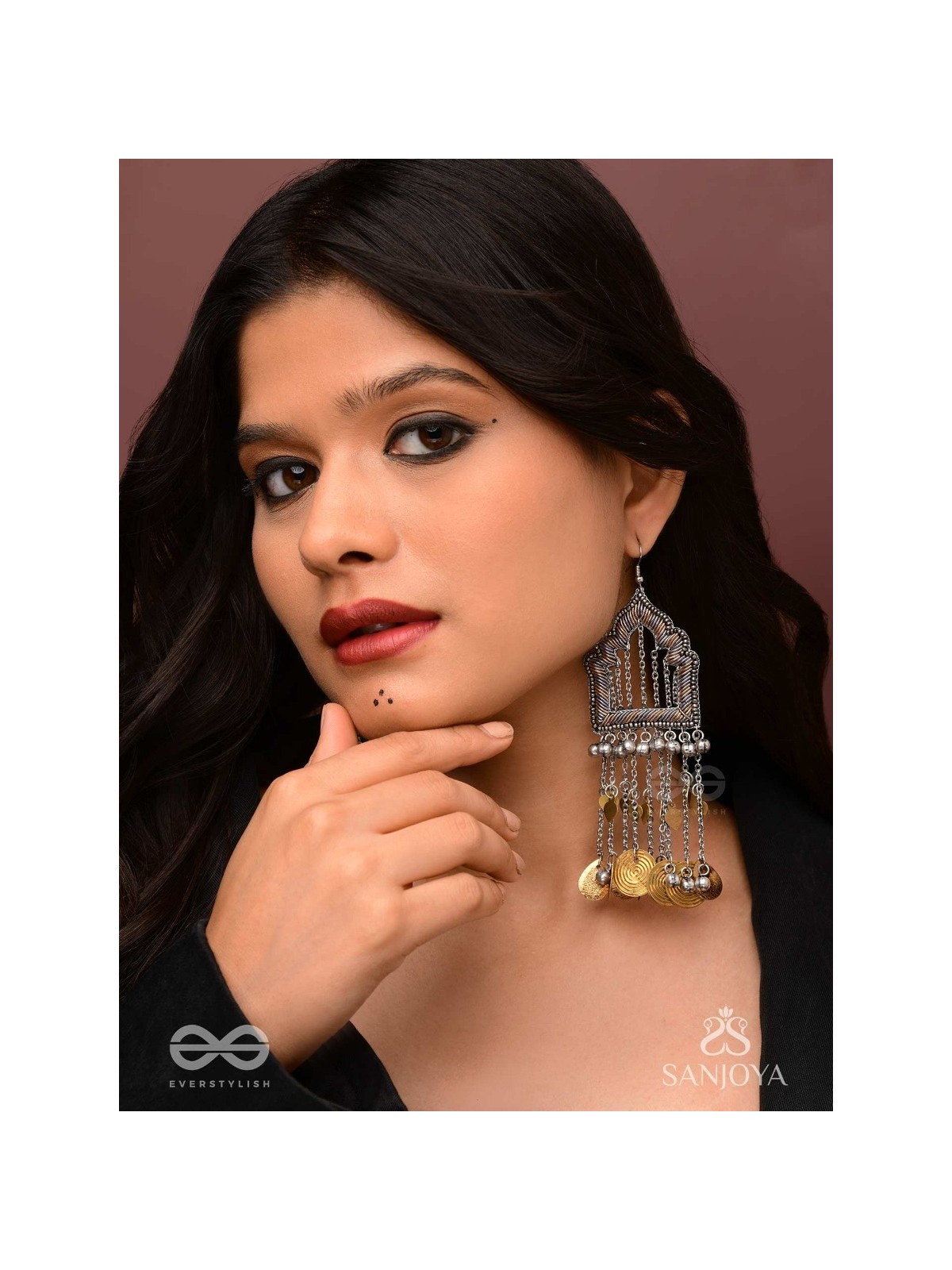 Shamvat - The Homey Tranquillity - Beads, Dabka And Coins Hand Embroidered Oxidised Earrings