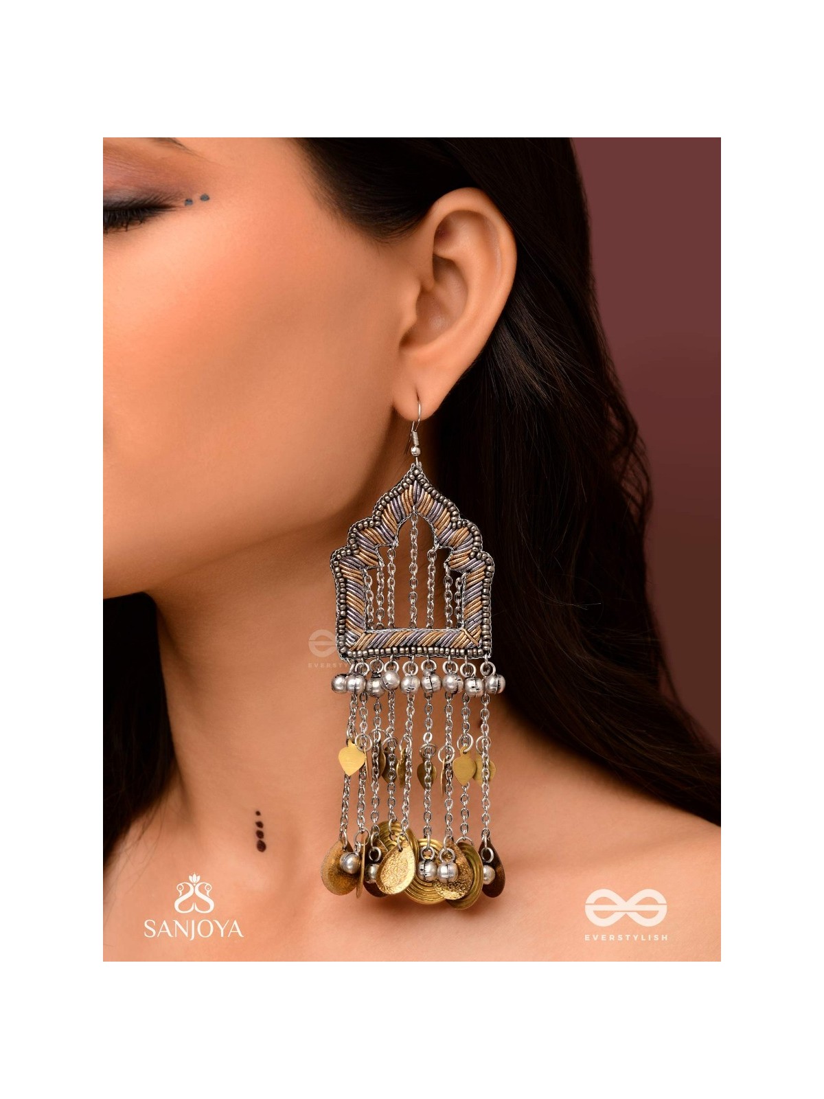 Shamvat - The Homey Tranquillity - Beads, Dabka And Coins Hand Embroidered Oxidised Earrings