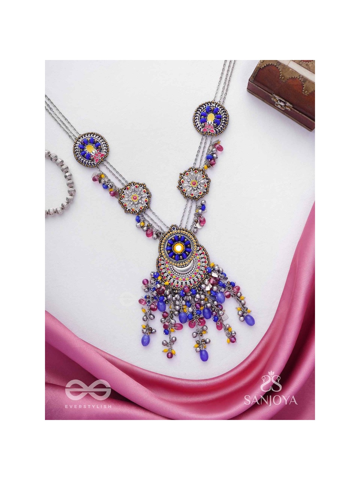 Kshanik - The Skyline Gala - Beads Hand Embroidered Enamelled Oxidised Neckpiece