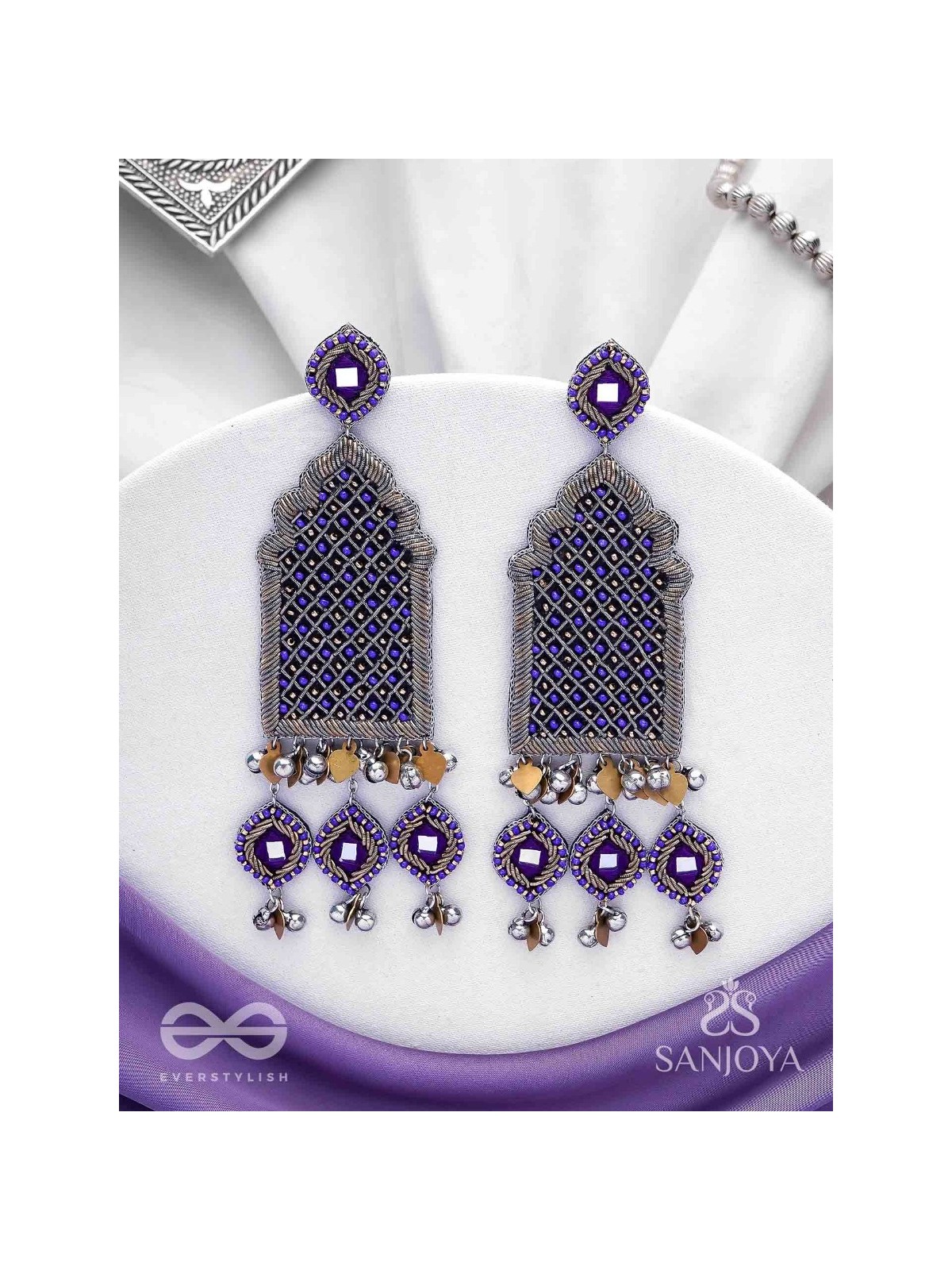 Nripangan - The Royal Pavilions - Beads And Dabka Hand Embroidered Earrings