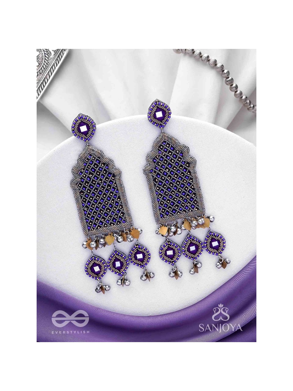 Nripangan - The Royal Pavilions - Beads And Dabka Hand Embroidered Earrings
