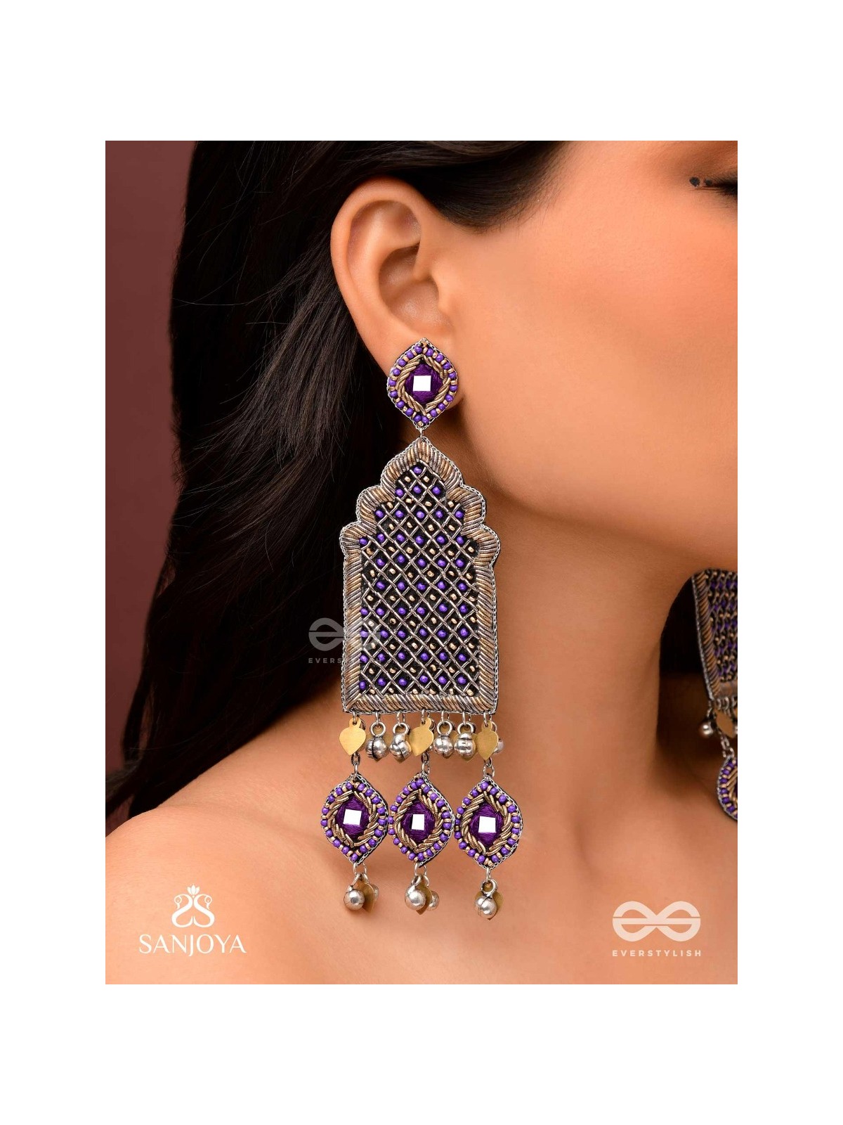Nripangan - The Royal Pavilions - Beads And Dabka Hand Embroidered Earrings