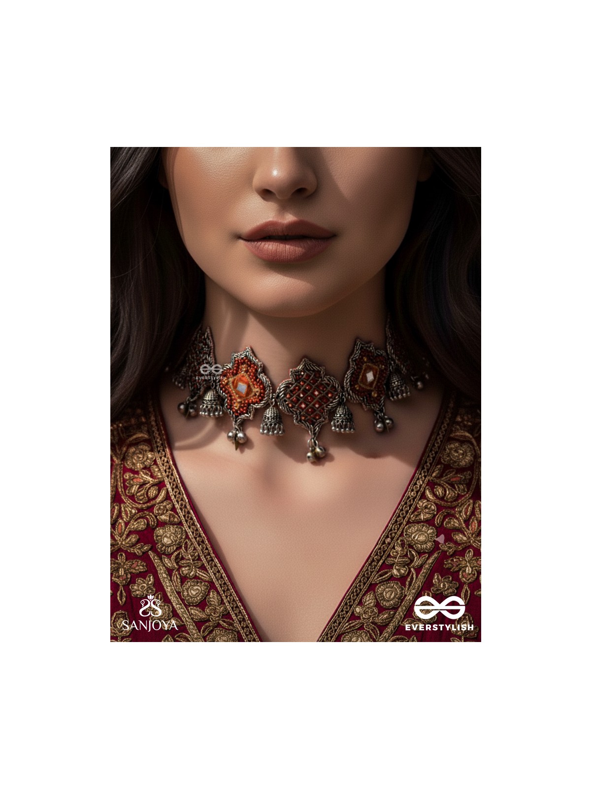 Sulohit - The Sangria Serenade - Beads And Dabka Hand Embroidered Choker Neckpiece