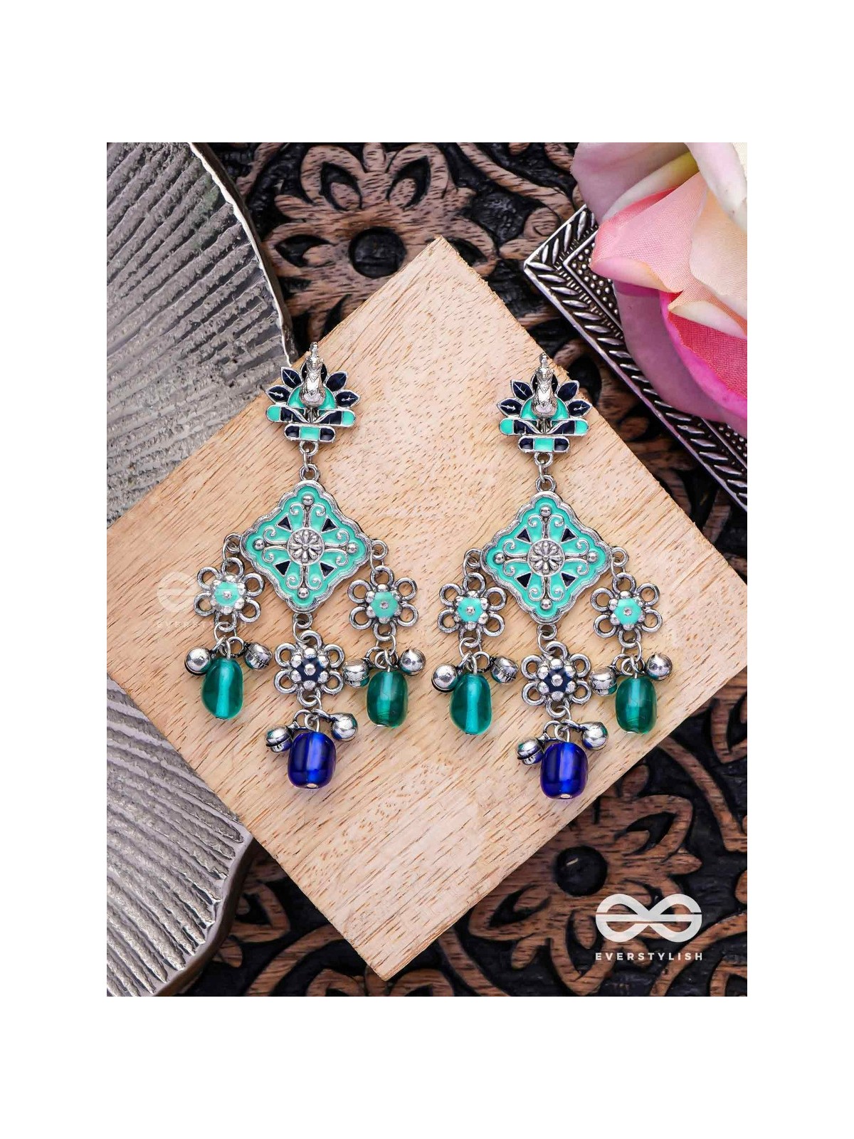 The Sea Calm - Enamelled Oxidised Earrings