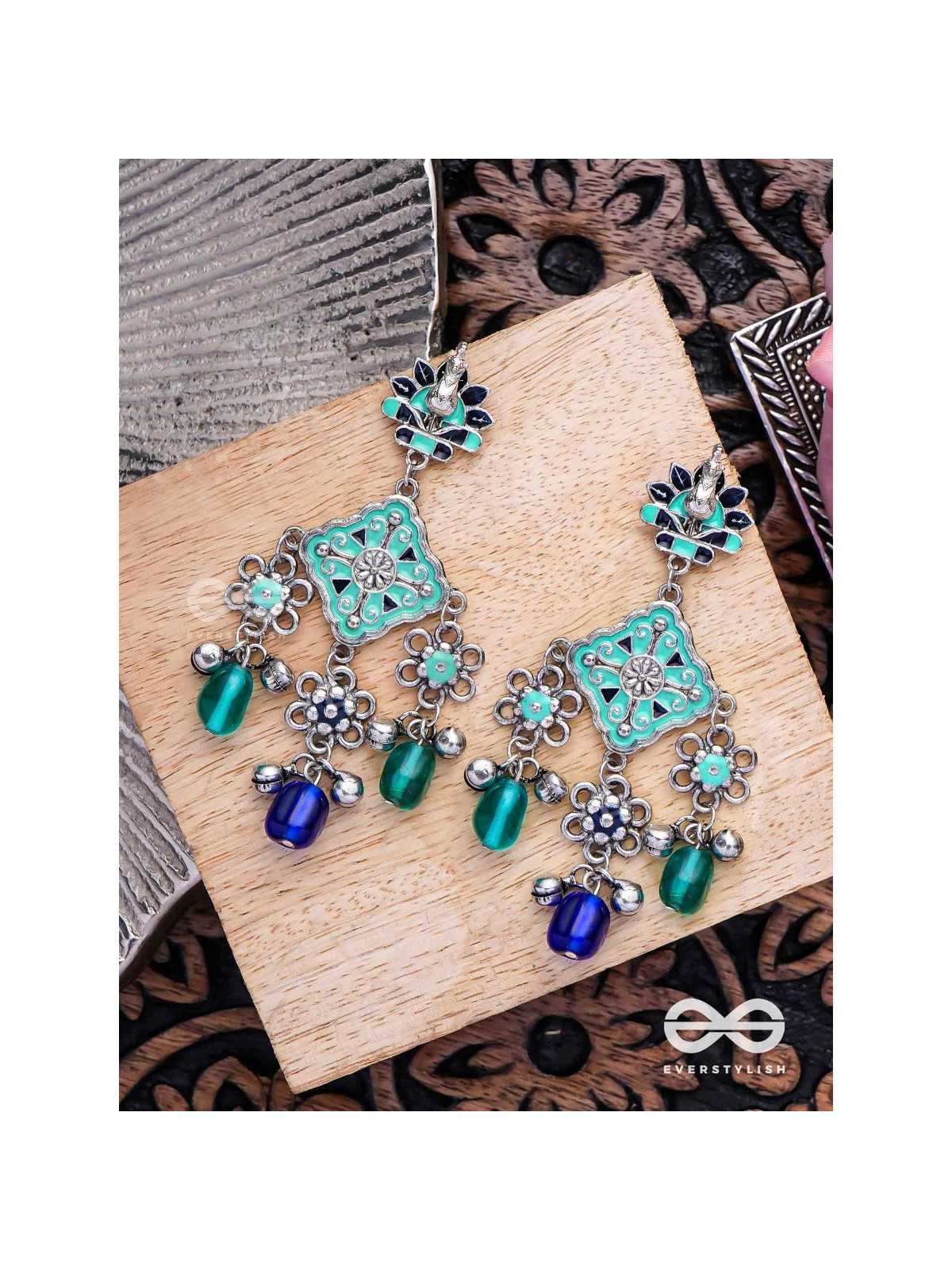 The Sea Calm - Enamelled Oxidised Earrings