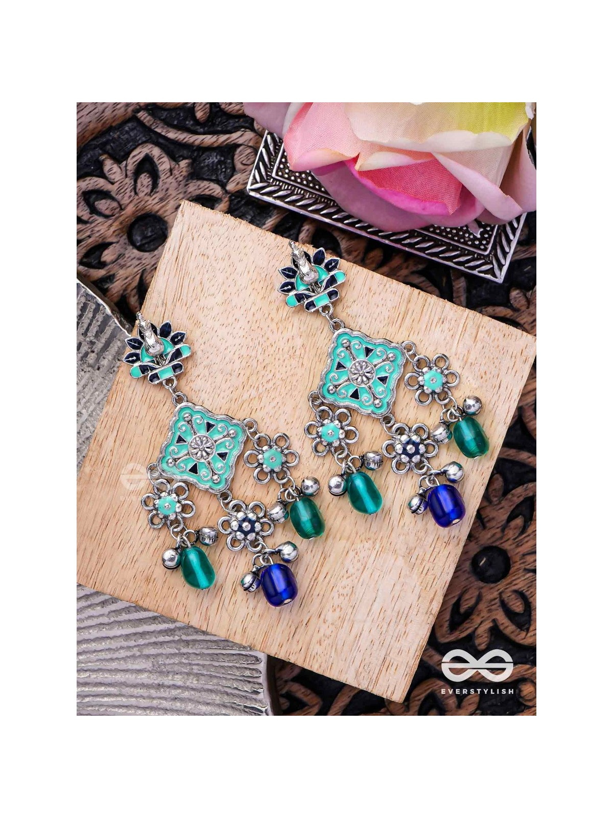 The Sea Calm - Enamelled Oxidised Earrings