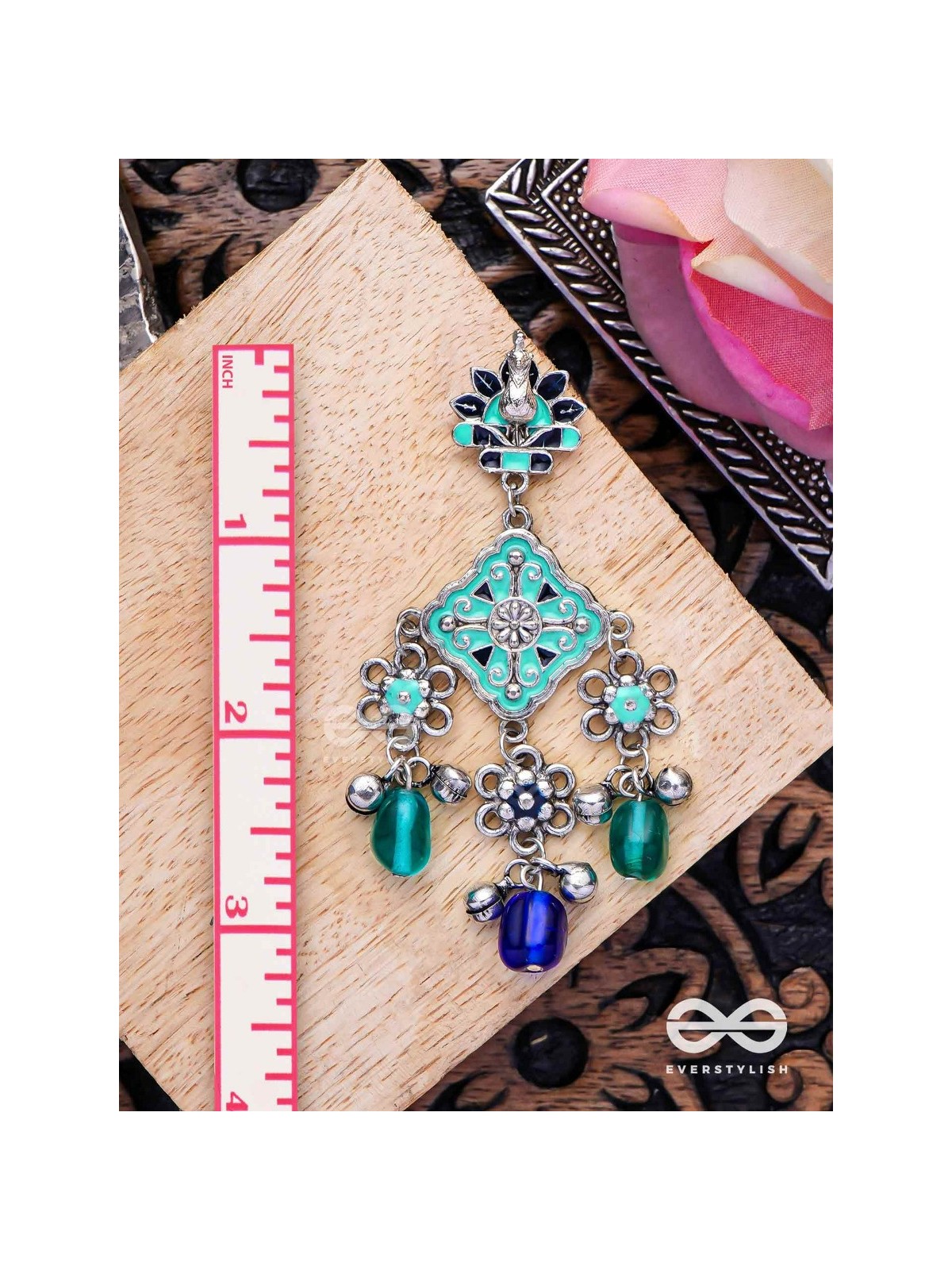 The Sea Calm - Enamelled Oxidised Earrings