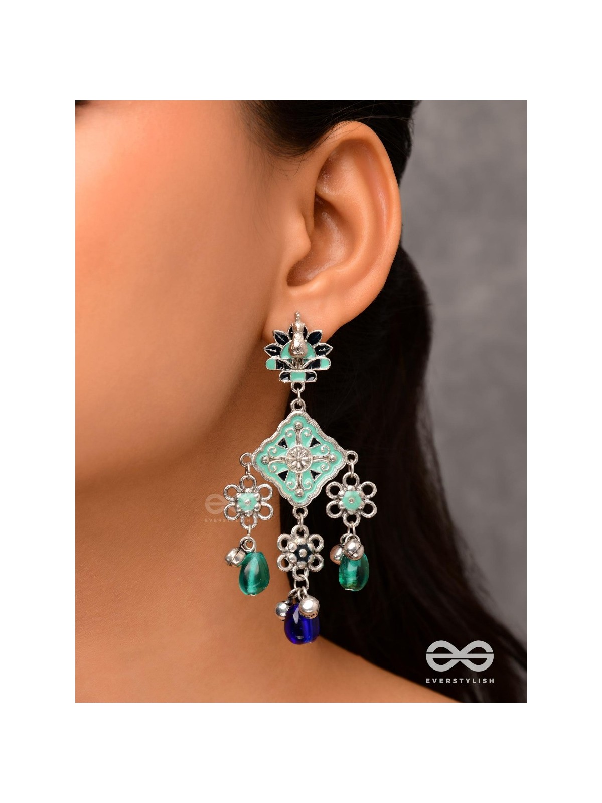 The Sea Calm - Enamelled Oxidised Earrings