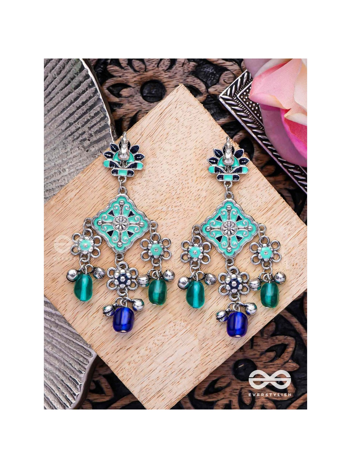 The Sea Calm - Enamelled Oxidised Earrings