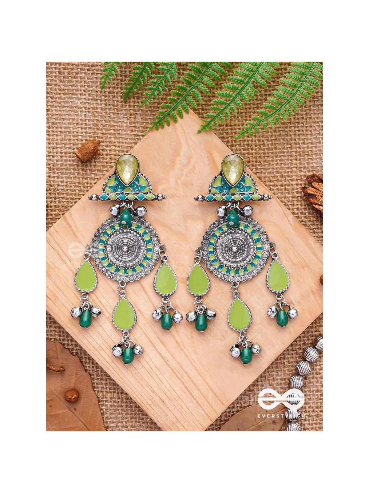 The Silky Meadows - Enamelled Oxidised Earrings