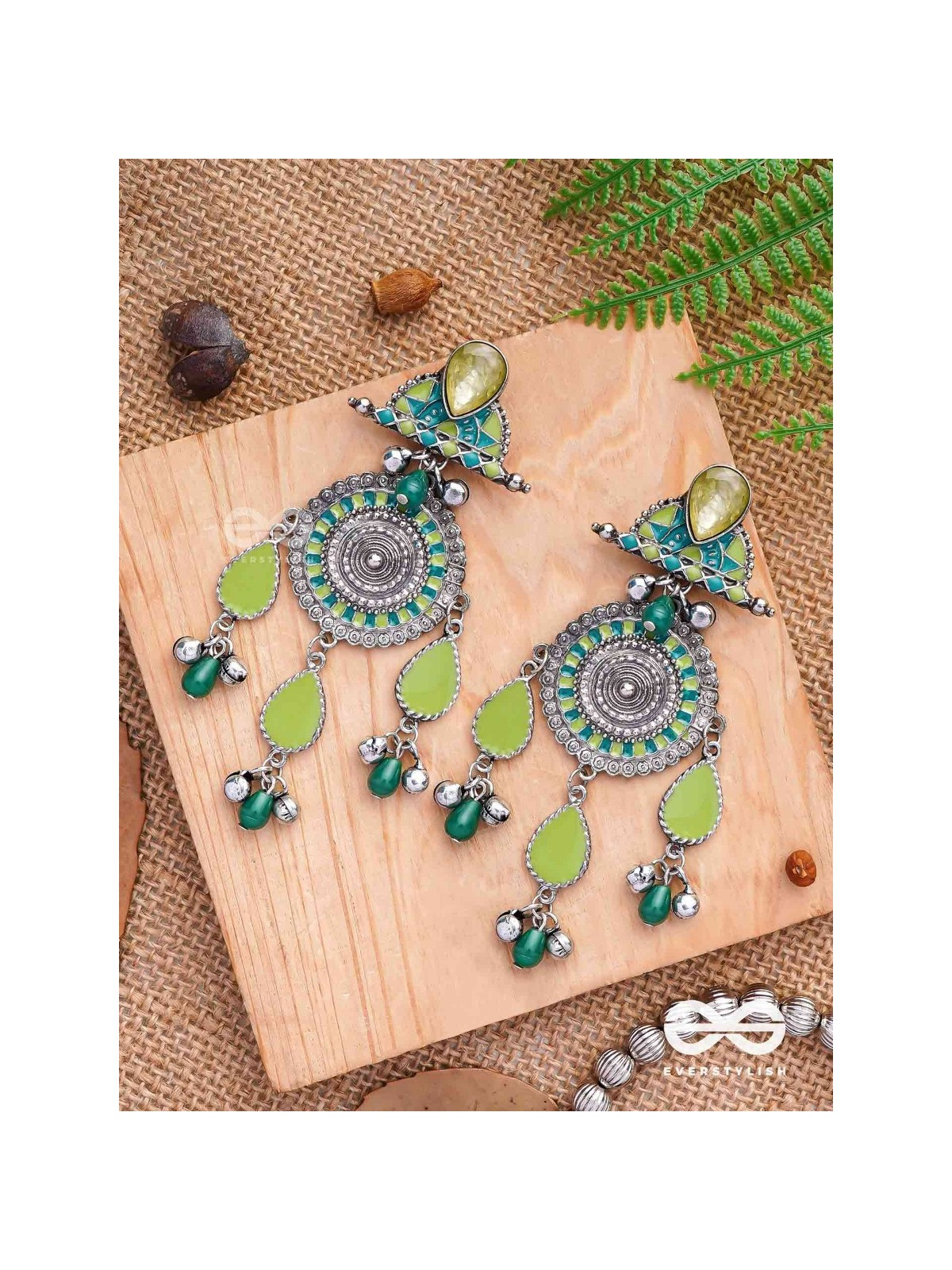 The Silky Meadows - Enamelled Oxidised Earrings