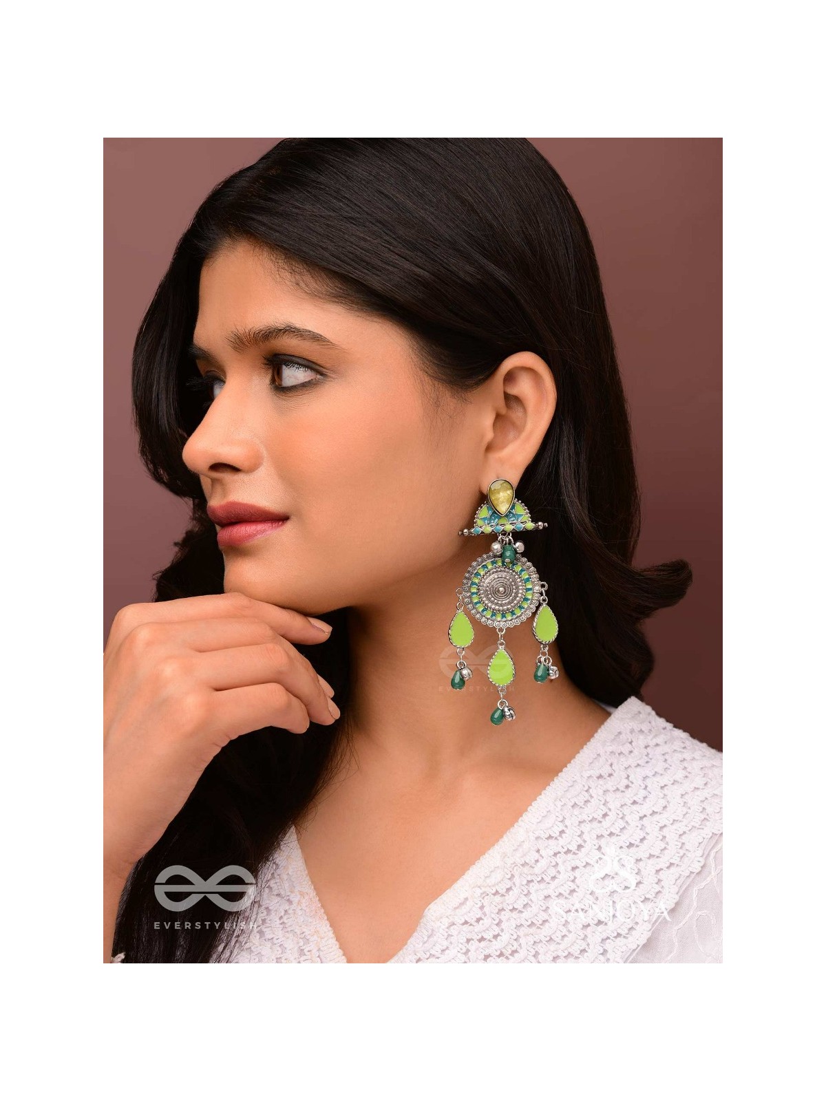 The Silky Meadows - Enamelled Oxidised Earrings