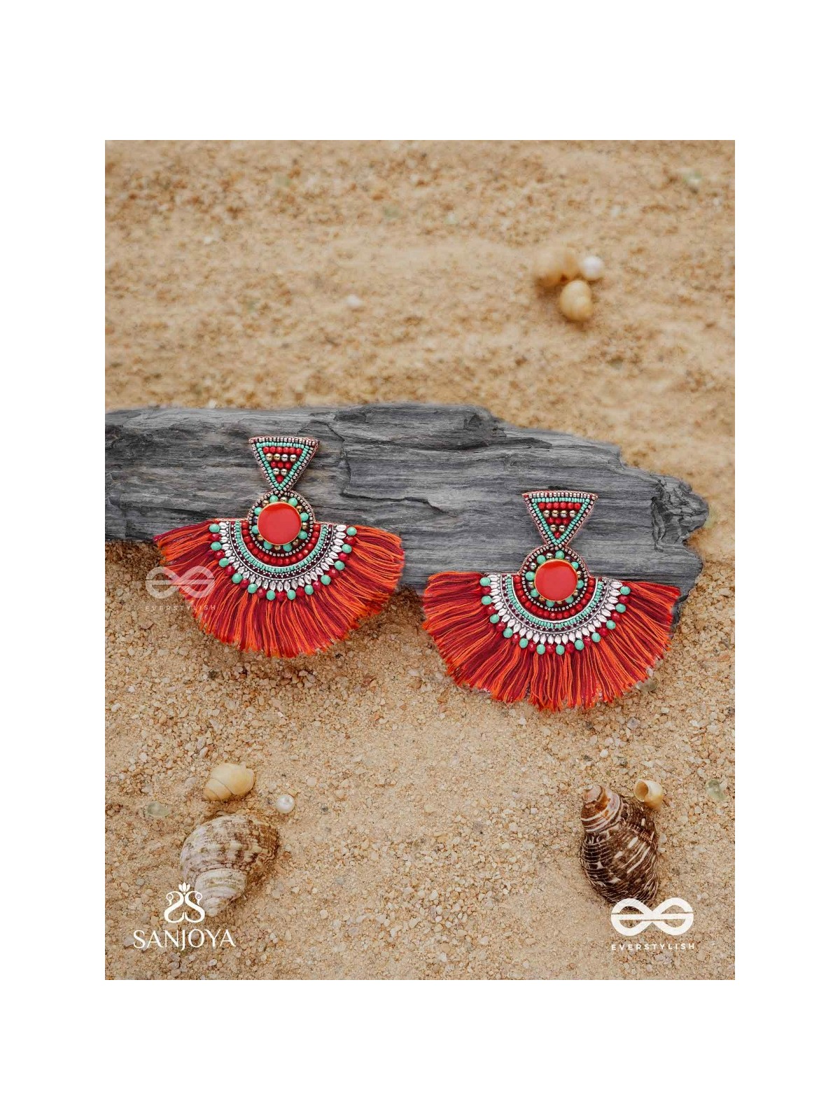 Ativikata - The Fierce Blush - Beads And Resham Hand Embroidered Oxidised Earrings