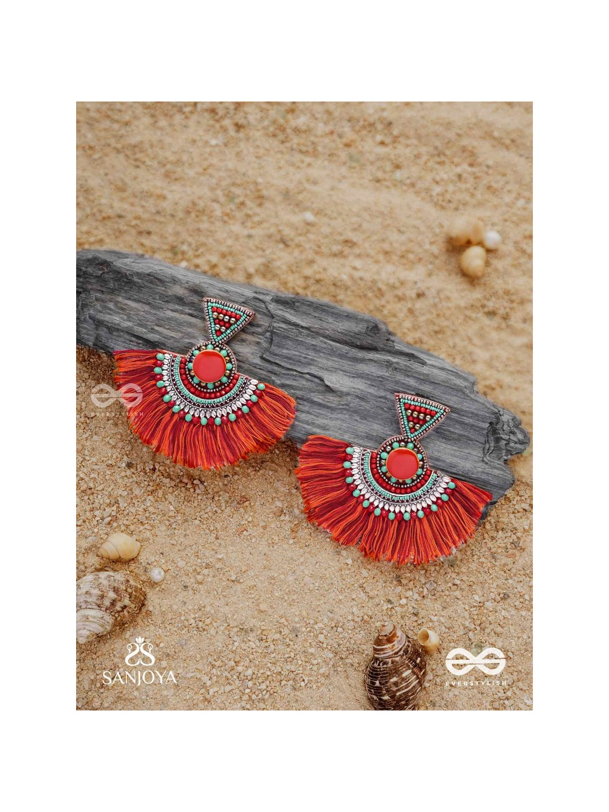 Ativikata - The Fierce Blush - Beads And Resham Hand Embroidered Oxidised Earrings