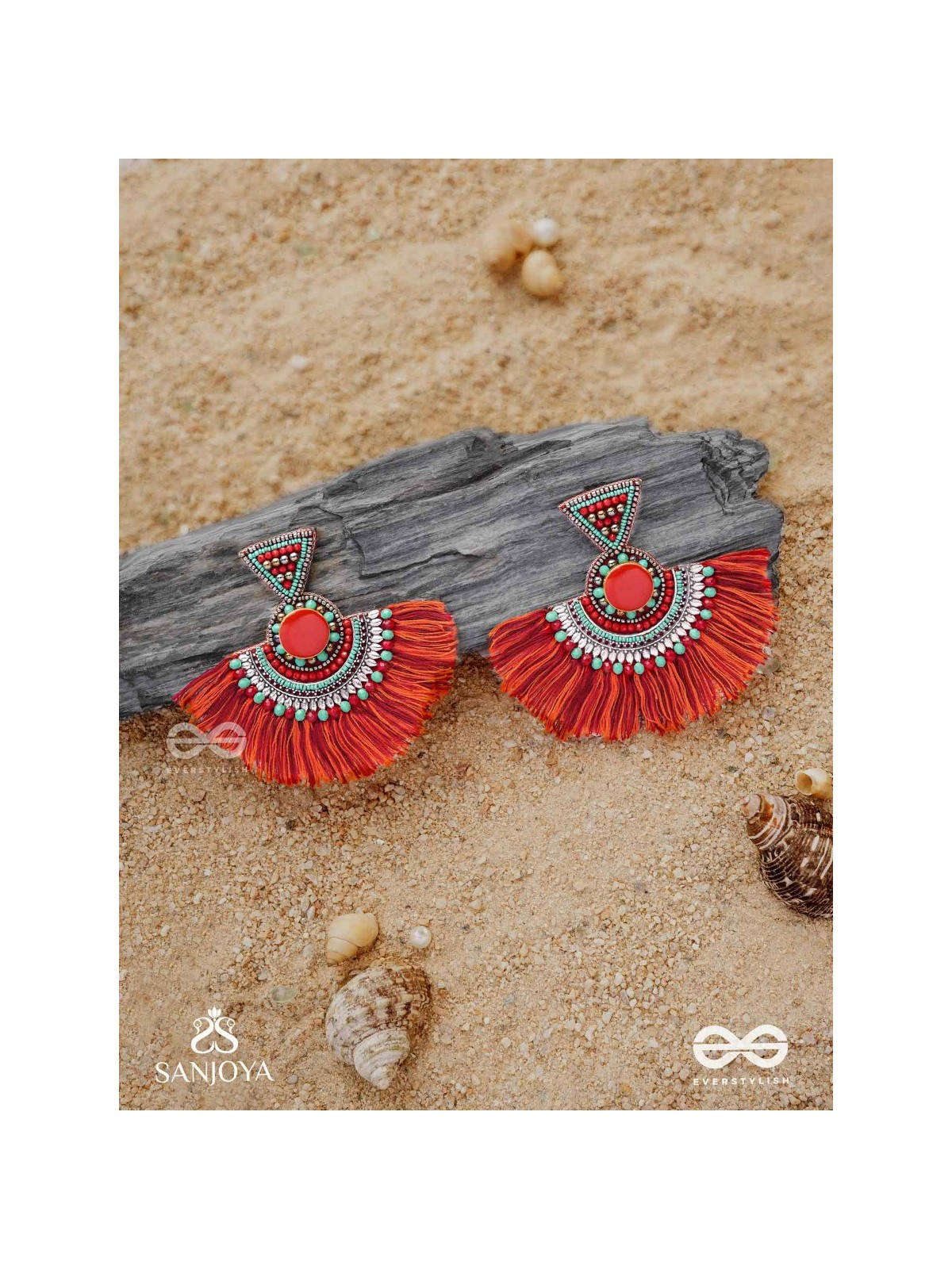 Ativikata - The Fierce Blush - Beads And Resham Hand Embroidered Oxidised Earrings