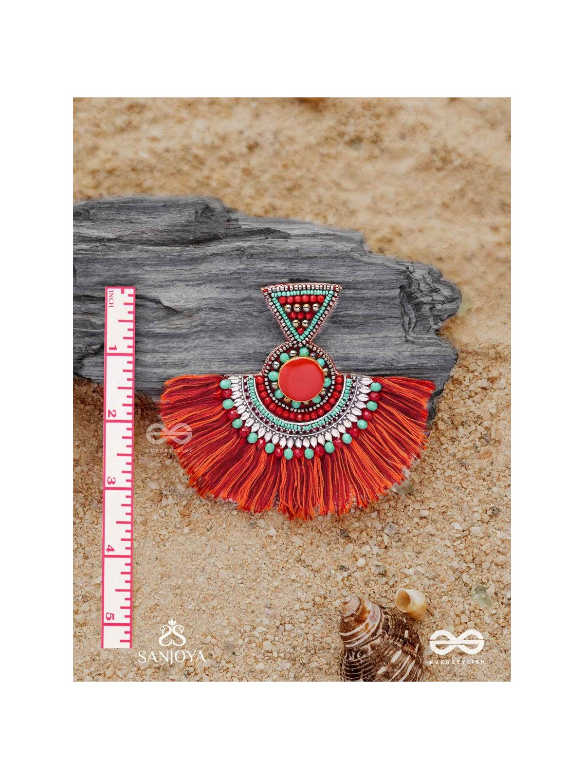 Ativikata - The Fierce Blush - Beads And Resham Hand Embroidered Oxidised Earrings