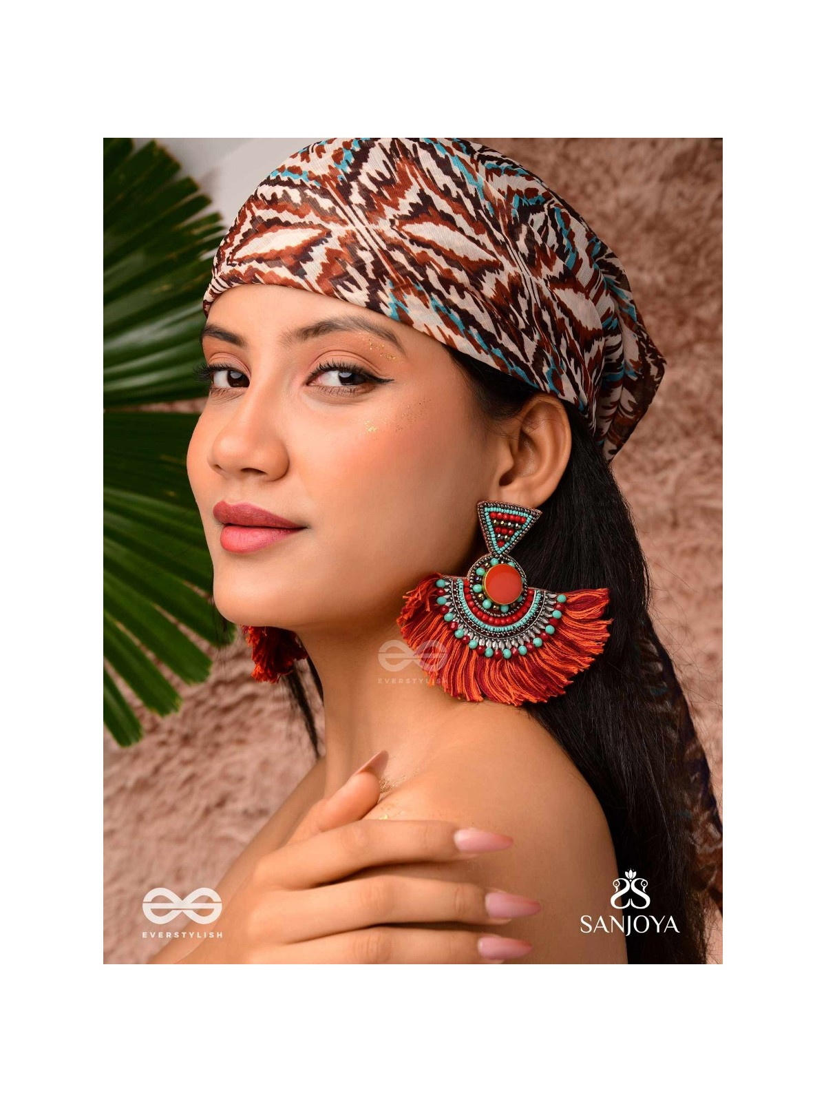 Ativikata - The Fierce Blush - Beads And Resham Hand Embroidered Oxidised Earrings
