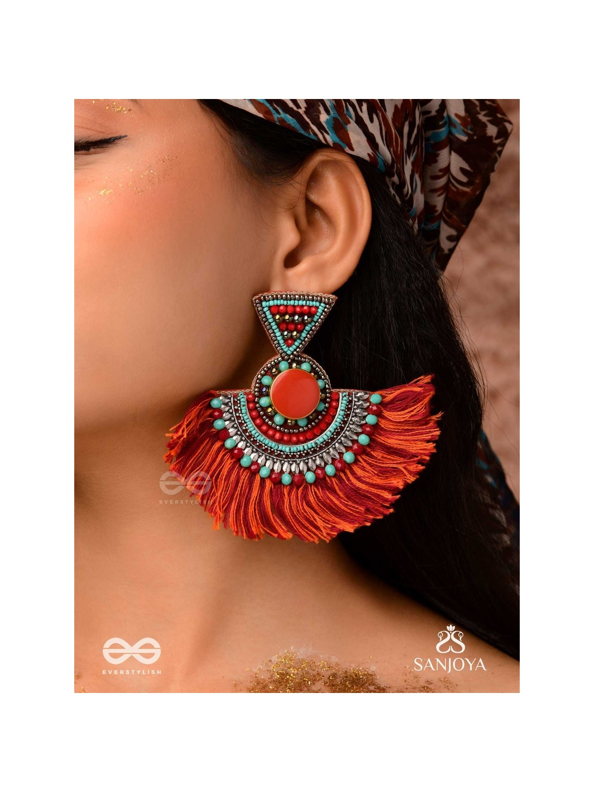 Ativikata - The Fierce Blush - Beads And Resham Hand Embroidered Oxidised Earrings