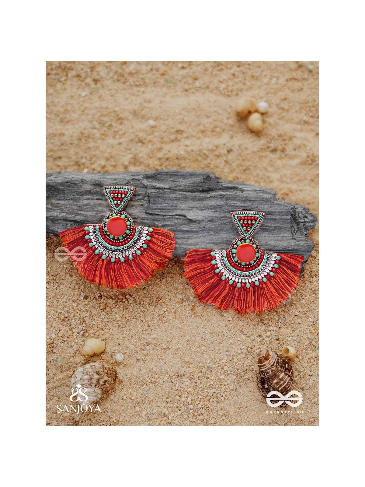 Ativikata - The Fierce Blush - Beads And Resham Hand Embroidered Oxidised Earrings