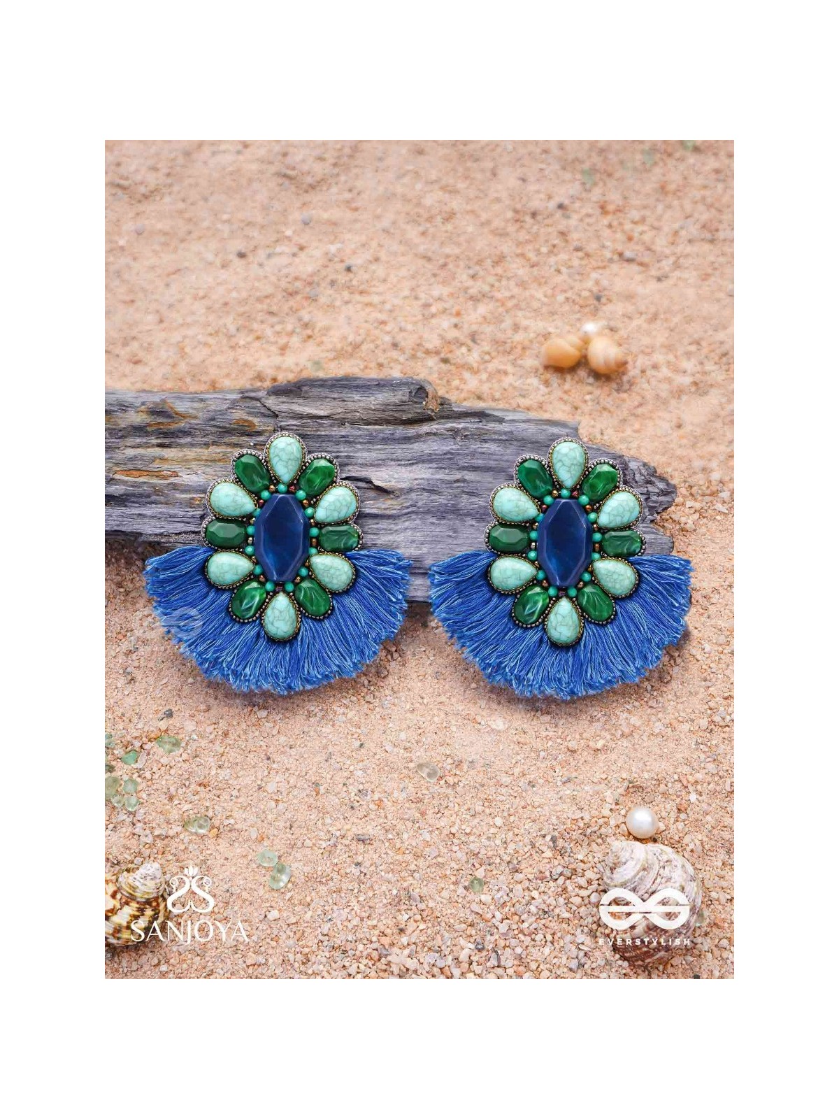 Dhrishu - The Deep Hues - Stones, Beads And Resham Hand Embroidered Earrings