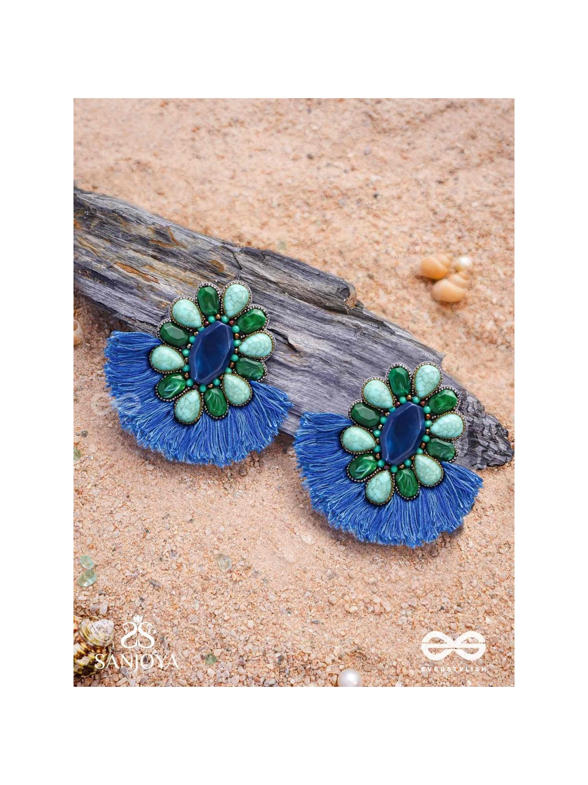 Dhrishu - The Deep Hues - Stones, Beads And Resham Hand Embroidered Earrings