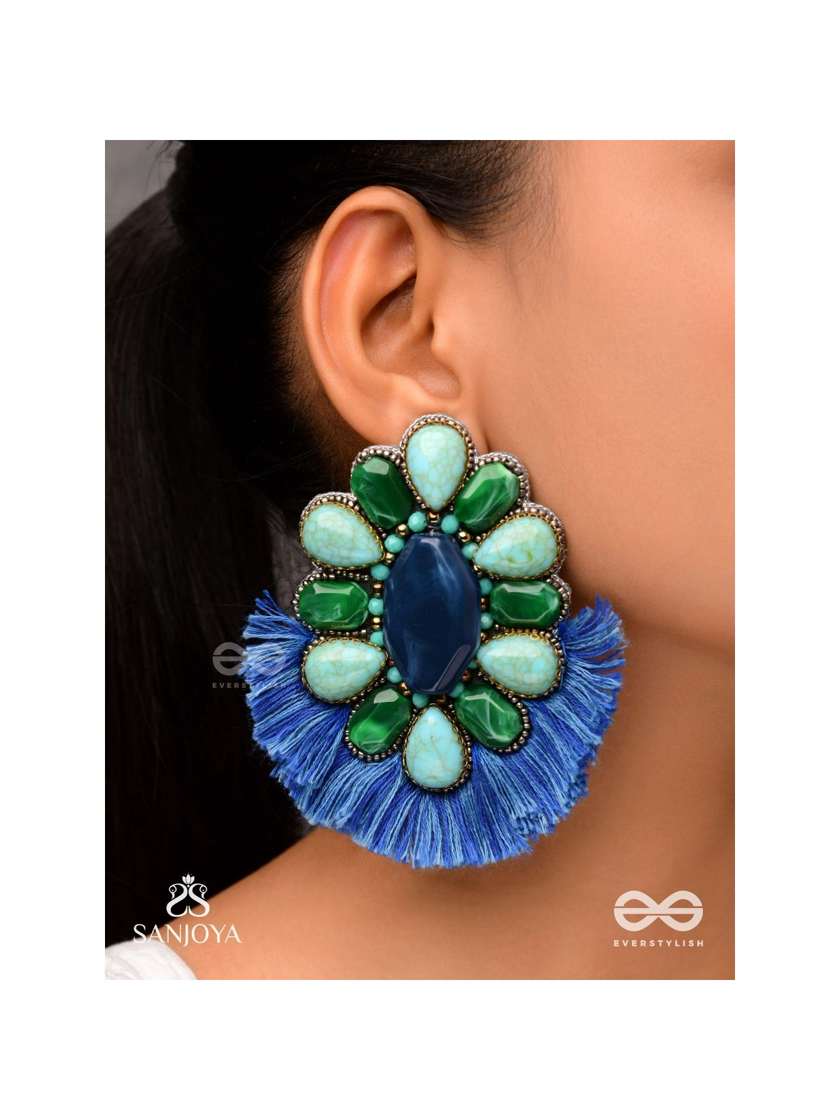 Dhrishu - The Deep Hues - Stones, Beads And Resham Hand Embroidered Earrings