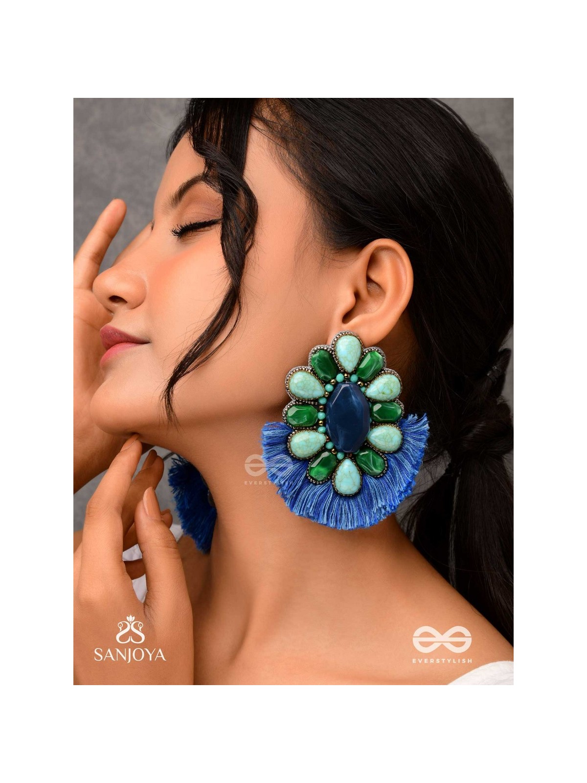 Dhrishu - The Deep Hues - Stones, Beads And Resham Hand Embroidered Earrings