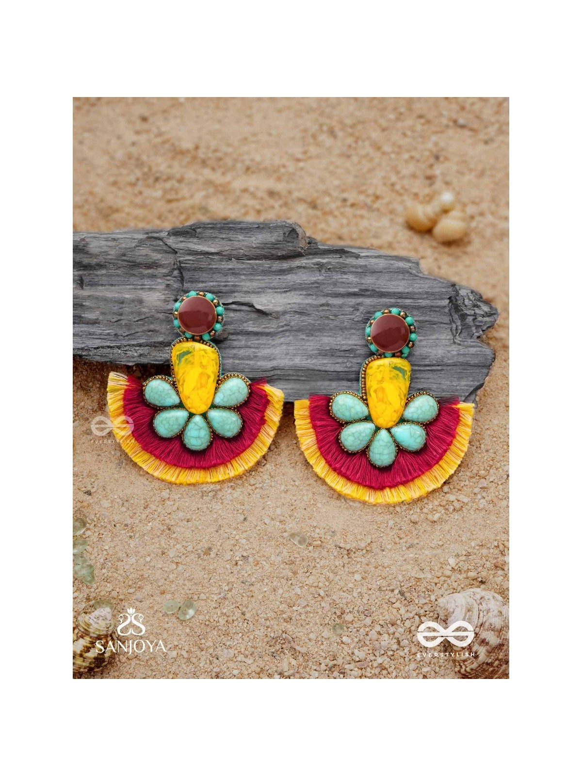 Suryatejas - The Sun-Kissed - Stones, Beads And Resham Hand Embroidered Earrings