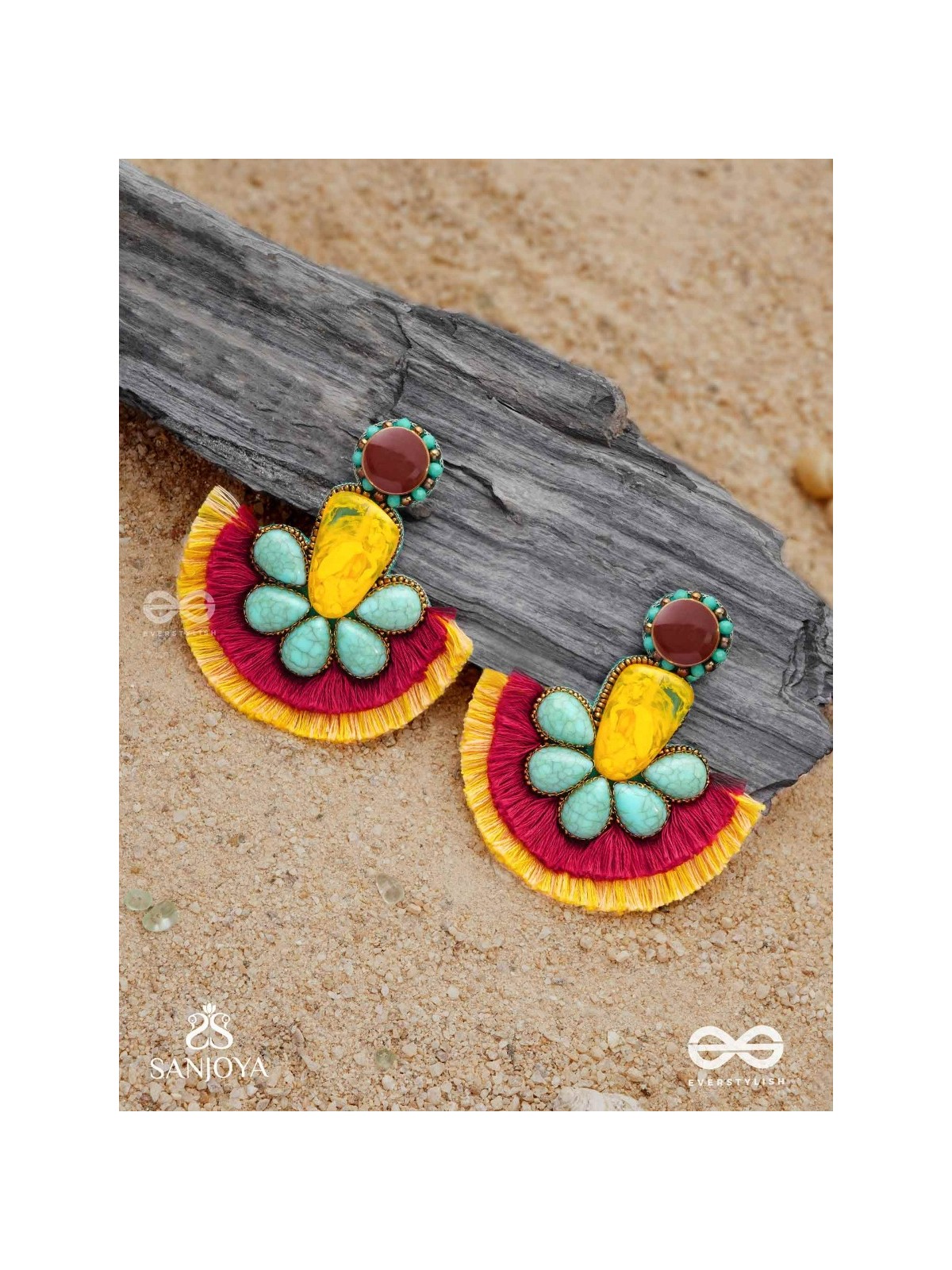 Suryatejas - The Sun-Kissed - Stones, Beads And Resham Hand Embroidered Earrings
