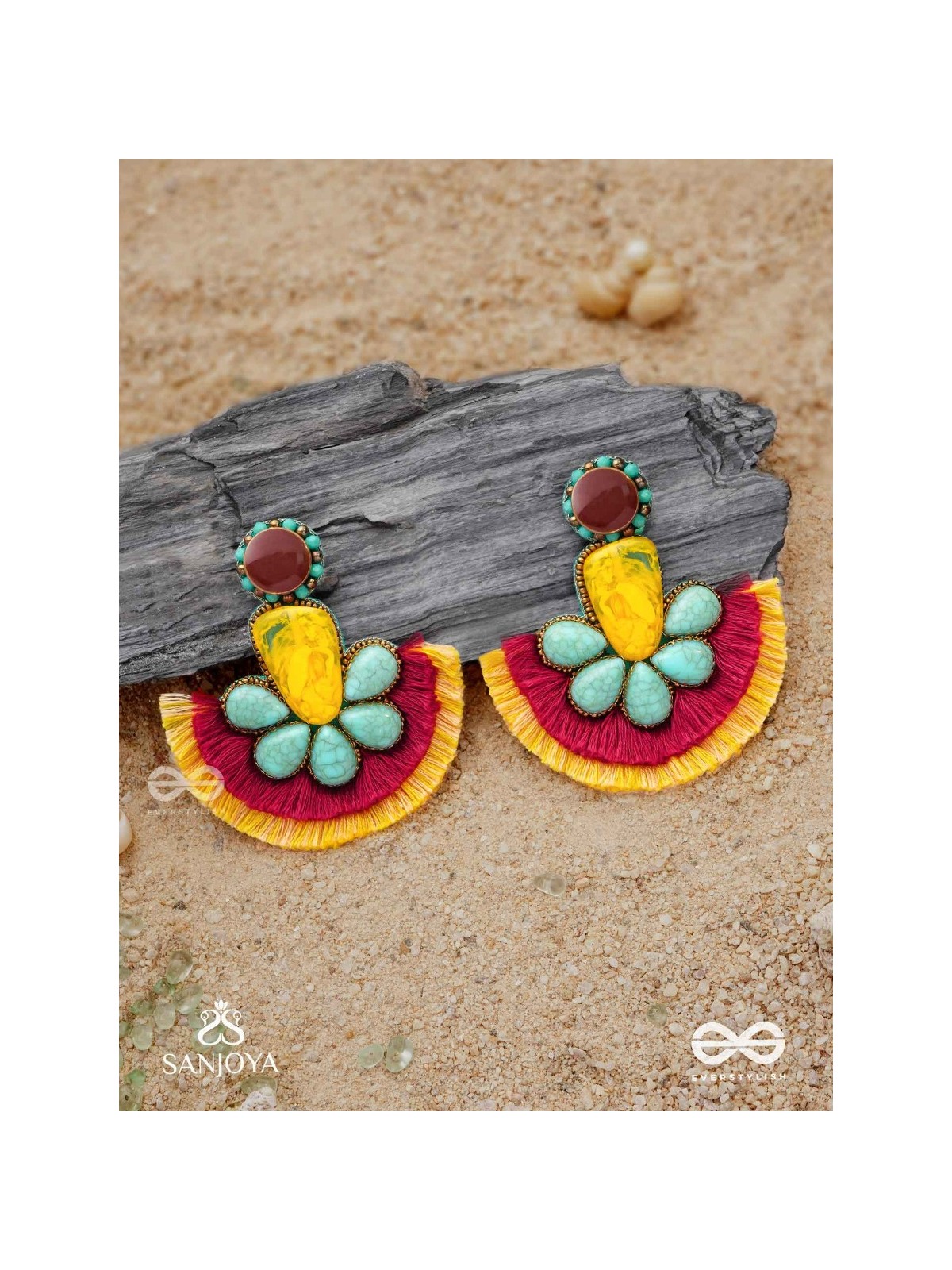 Suryatejas - The Sun-Kissed - Stones, Beads And Resham Hand Embroidered Earrings