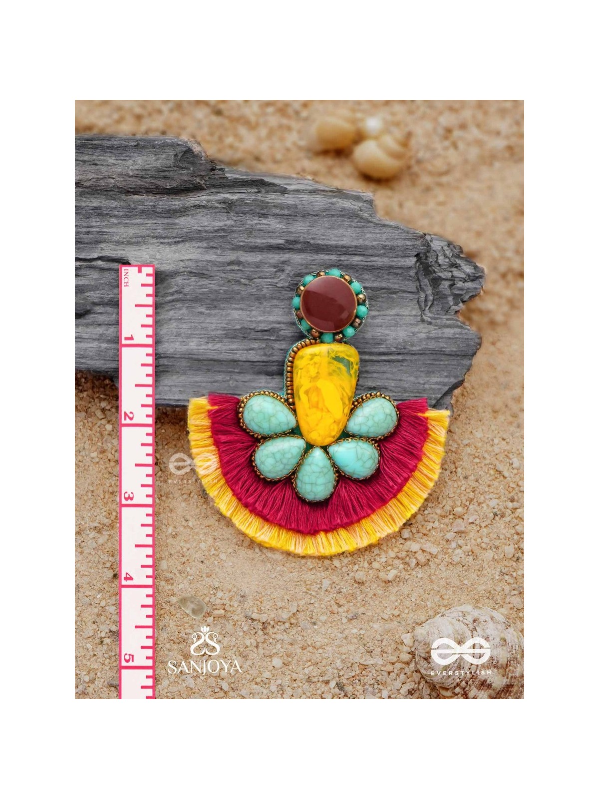 Suryatejas - The Sun-Kissed - Stones, Beads And Resham Hand Embroidered Earrings