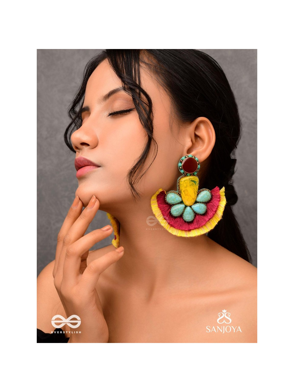 Suryatejas - The Sun-Kissed - Stones, Beads And Resham Hand Embroidered Earrings