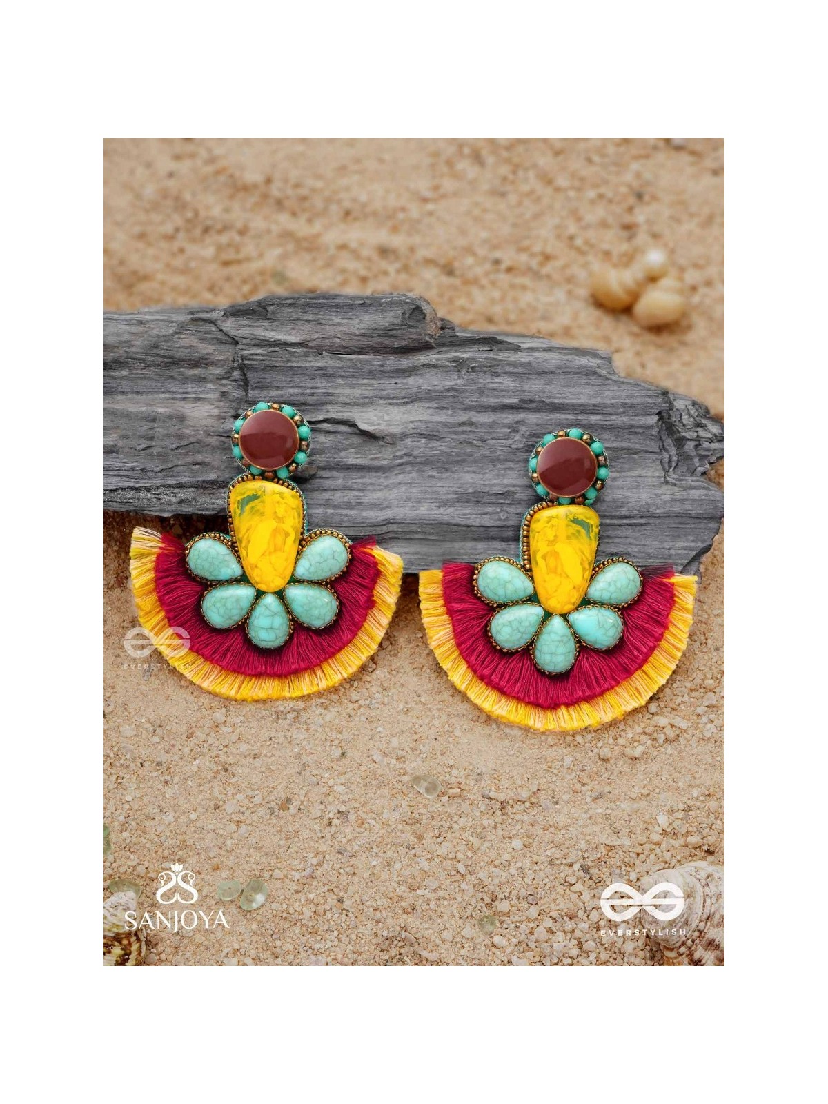 Suryatejas - The Sun-Kissed - Stones, Beads And Resham Hand Embroidered Earrings