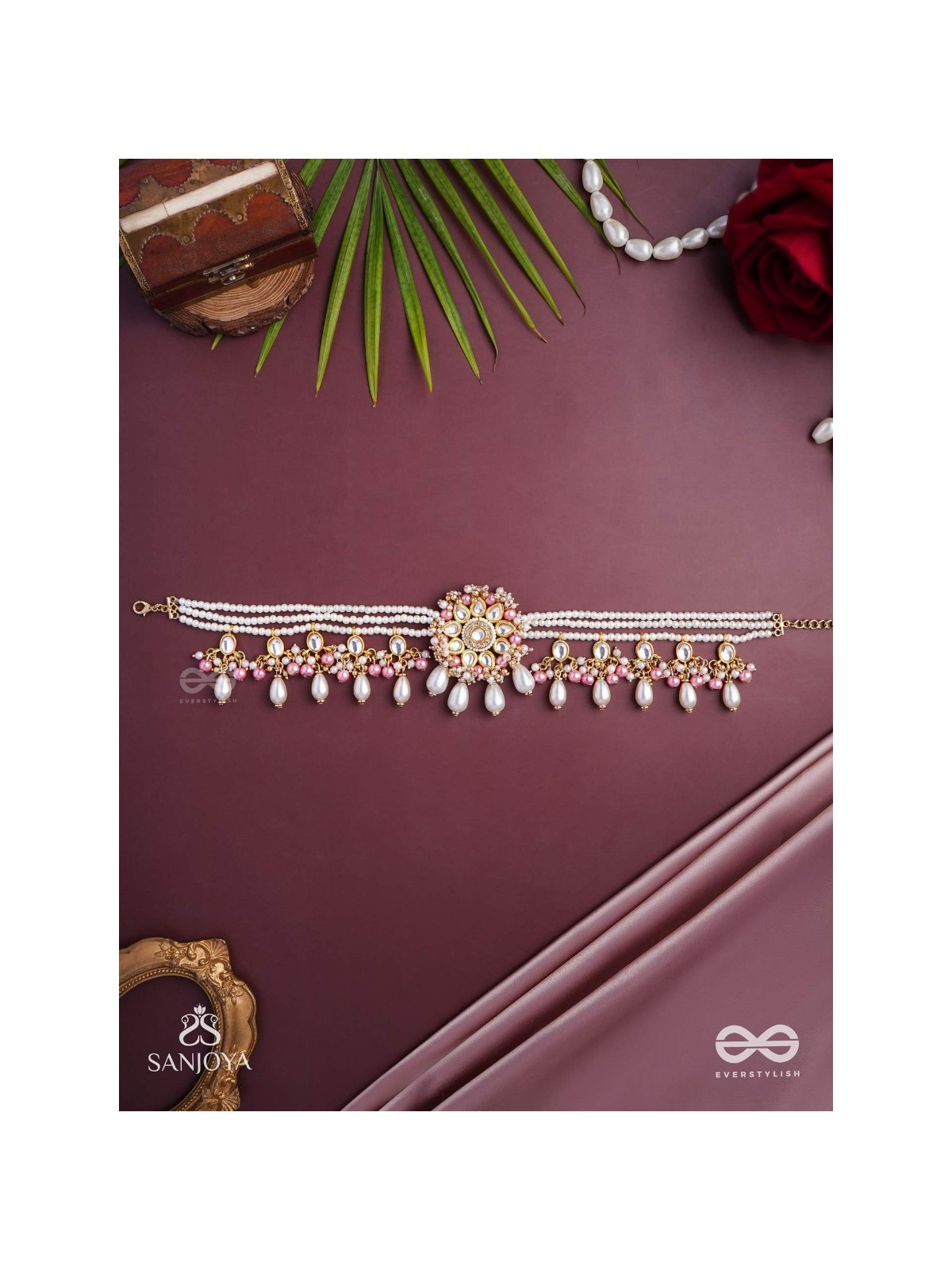 Dyulok - The Heavenly Charm - Beads, Pearl Drops, Polki And Kundan Finished Hand Embroidered Neckpiece