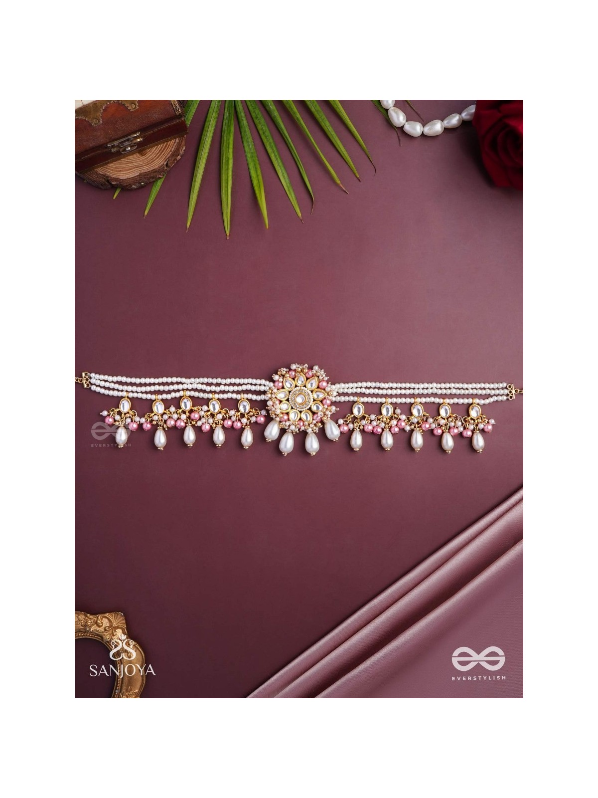 Dyulok - The Heavenly Charm - Beads, Pearl Drops, Polki And Kundan Finished Hand Embroidered Neckpiece